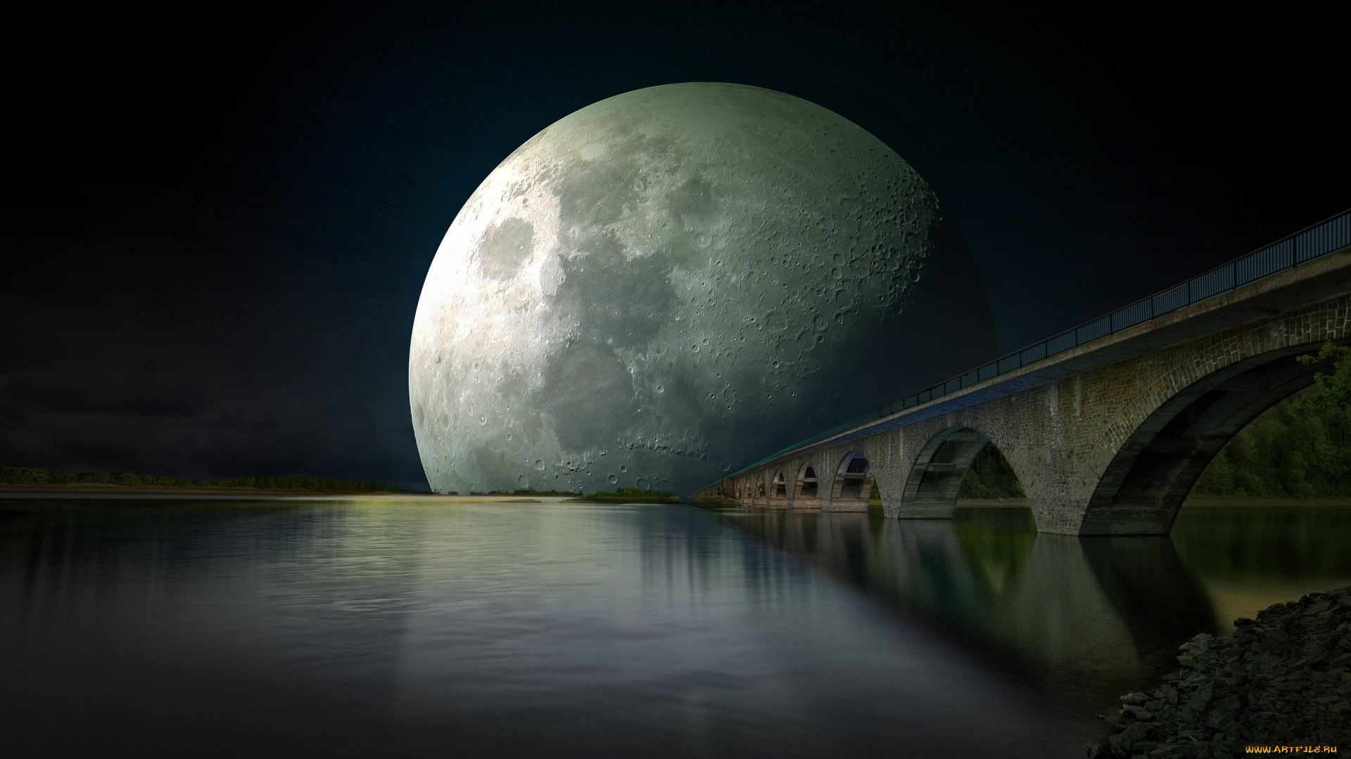 3д, графика, атмосфера, настроение, , atmosphere, , , mood, , планета, мост, река