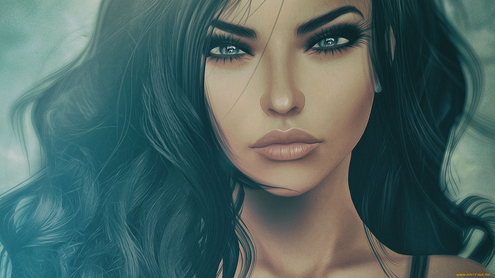 3д, графика, портрет, , portraits, девушка, волосы, портрет, брюнетка