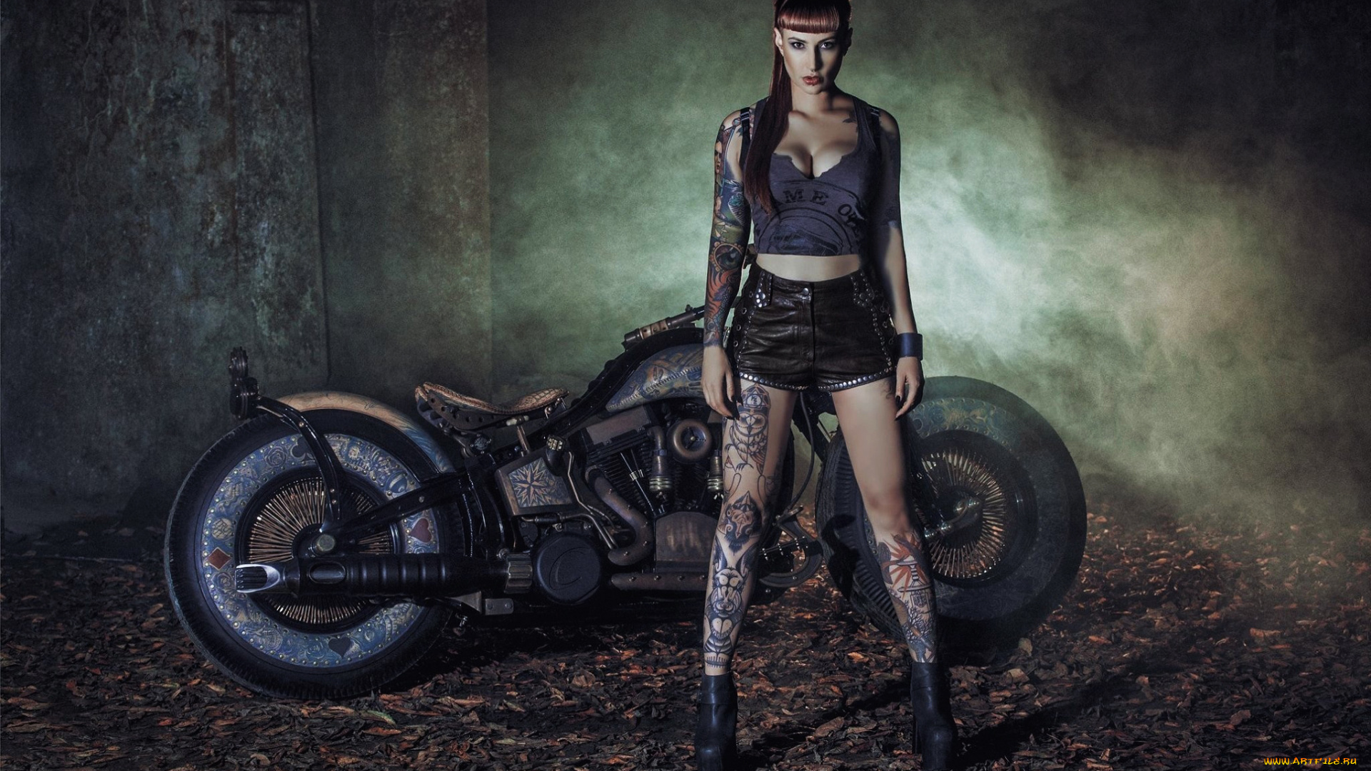 мотоциклы, мото, с, девушкой, тату