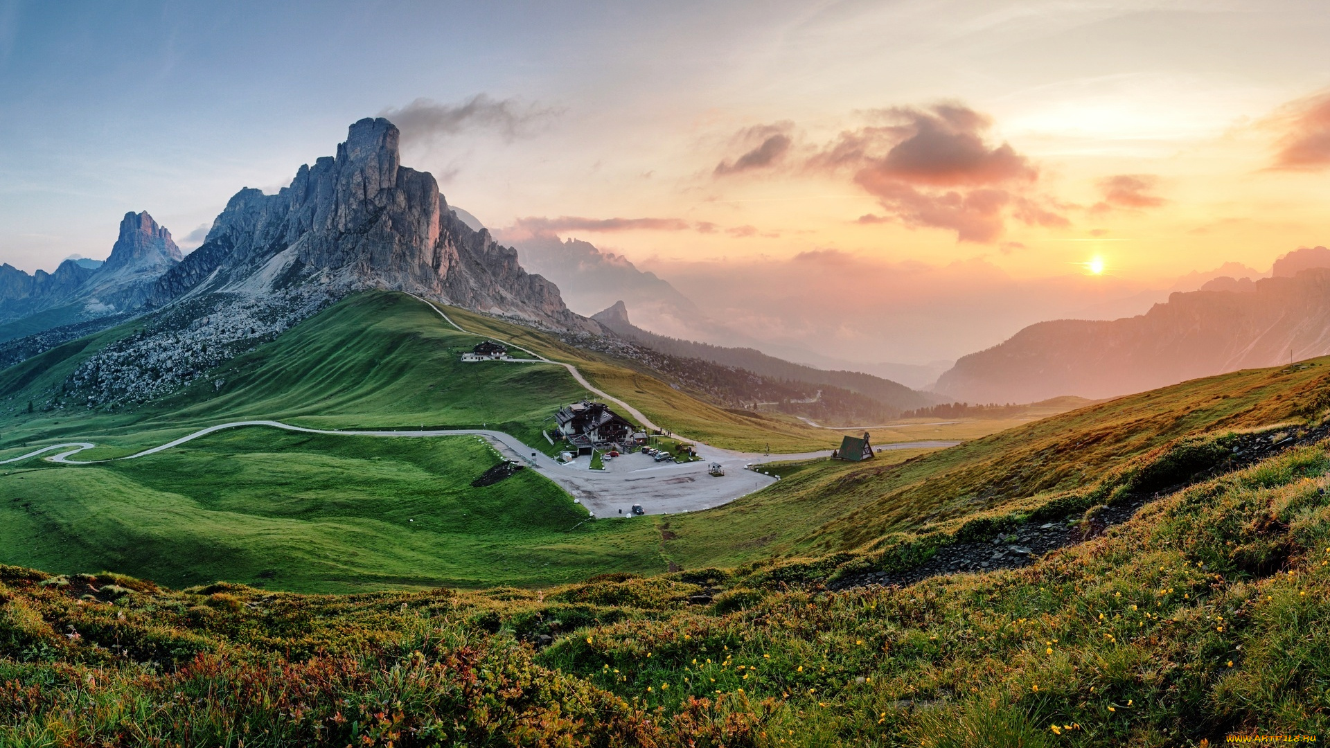 природа, горы, небо, долина, закат