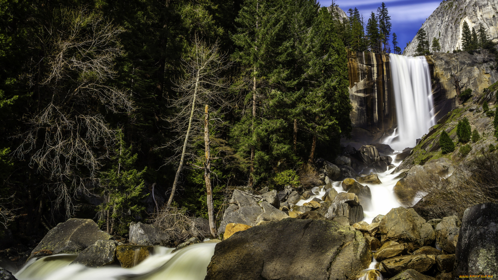 природа, водопады, водопад, река, лес