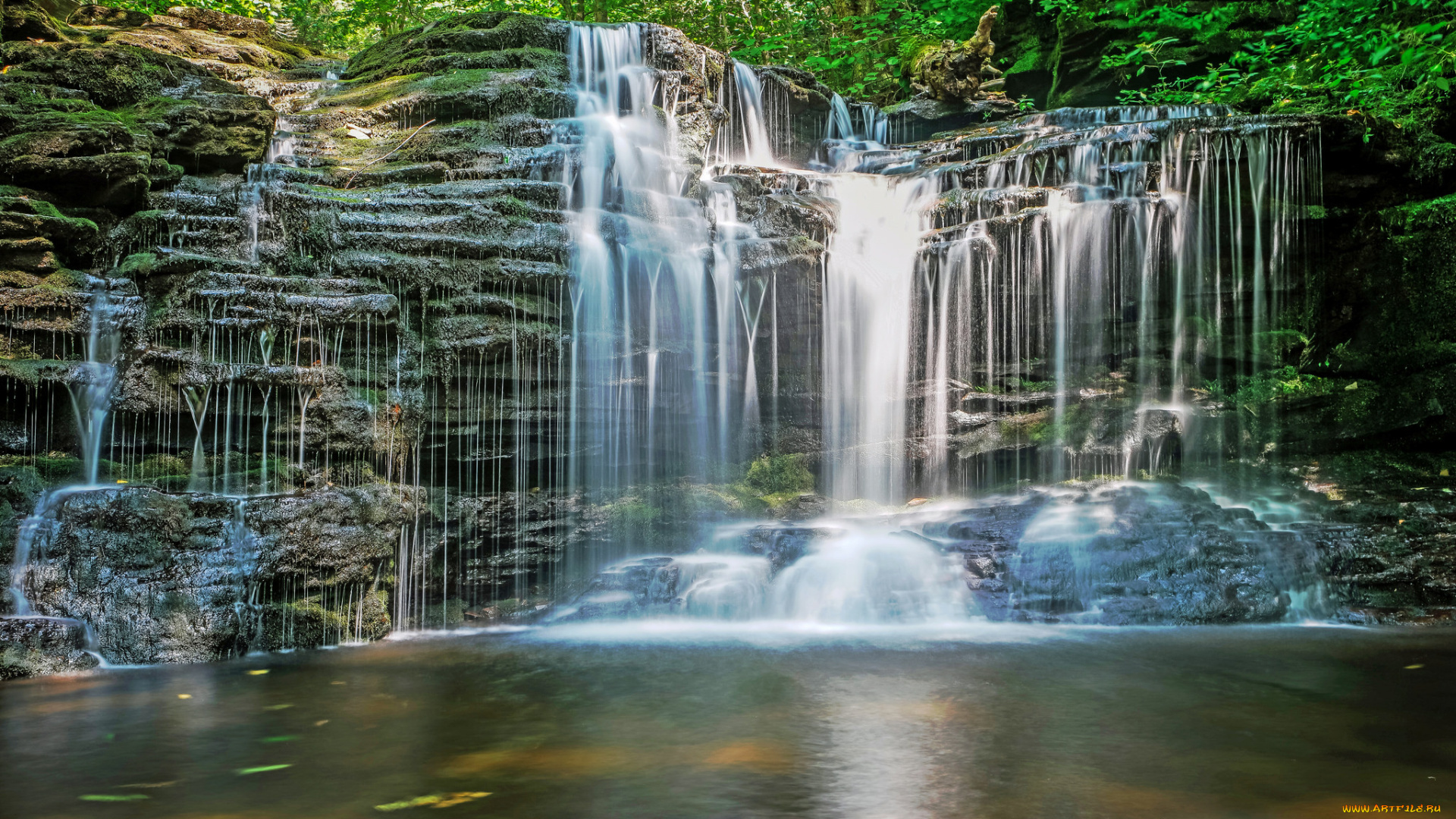 природа, водопады, водопад, река, лес