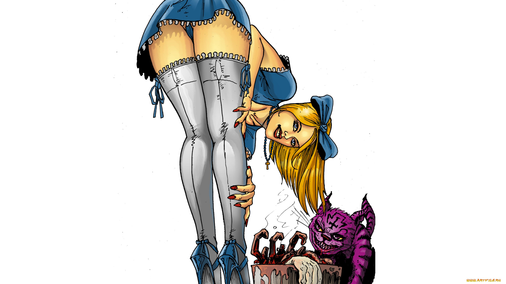 рисованное, комиксы, девушка, фон, взгляд, кот, рука