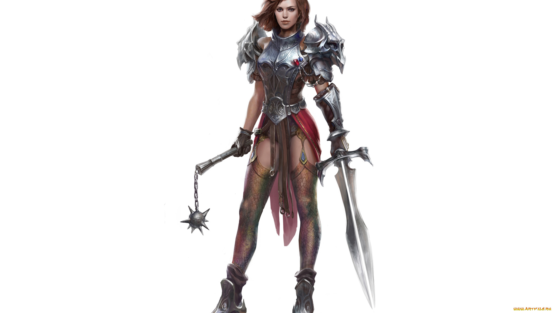 рисованное, люди, фон, девушка, оружие, латы, взгляд