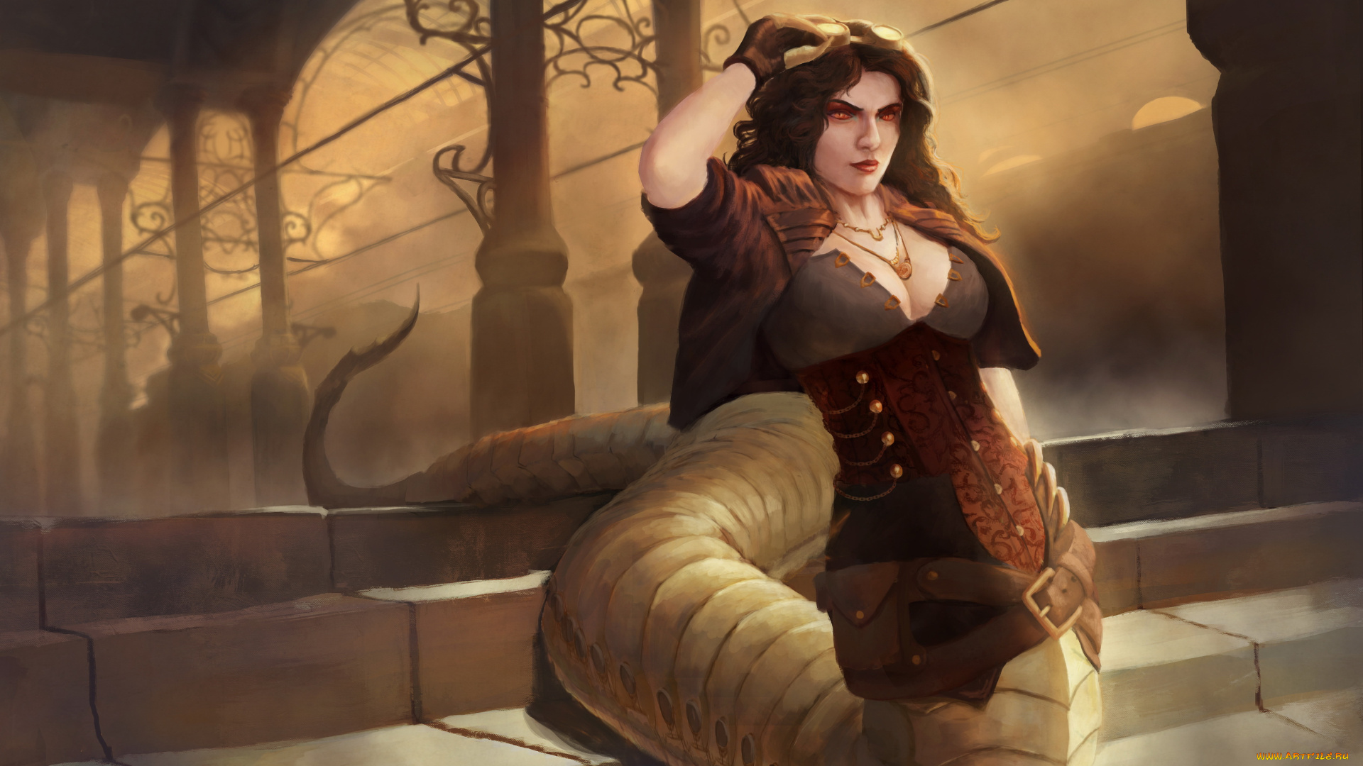 видео, игры, league, of, legends, существо, хвост, девушка, взгляд, фон, cassiopeia