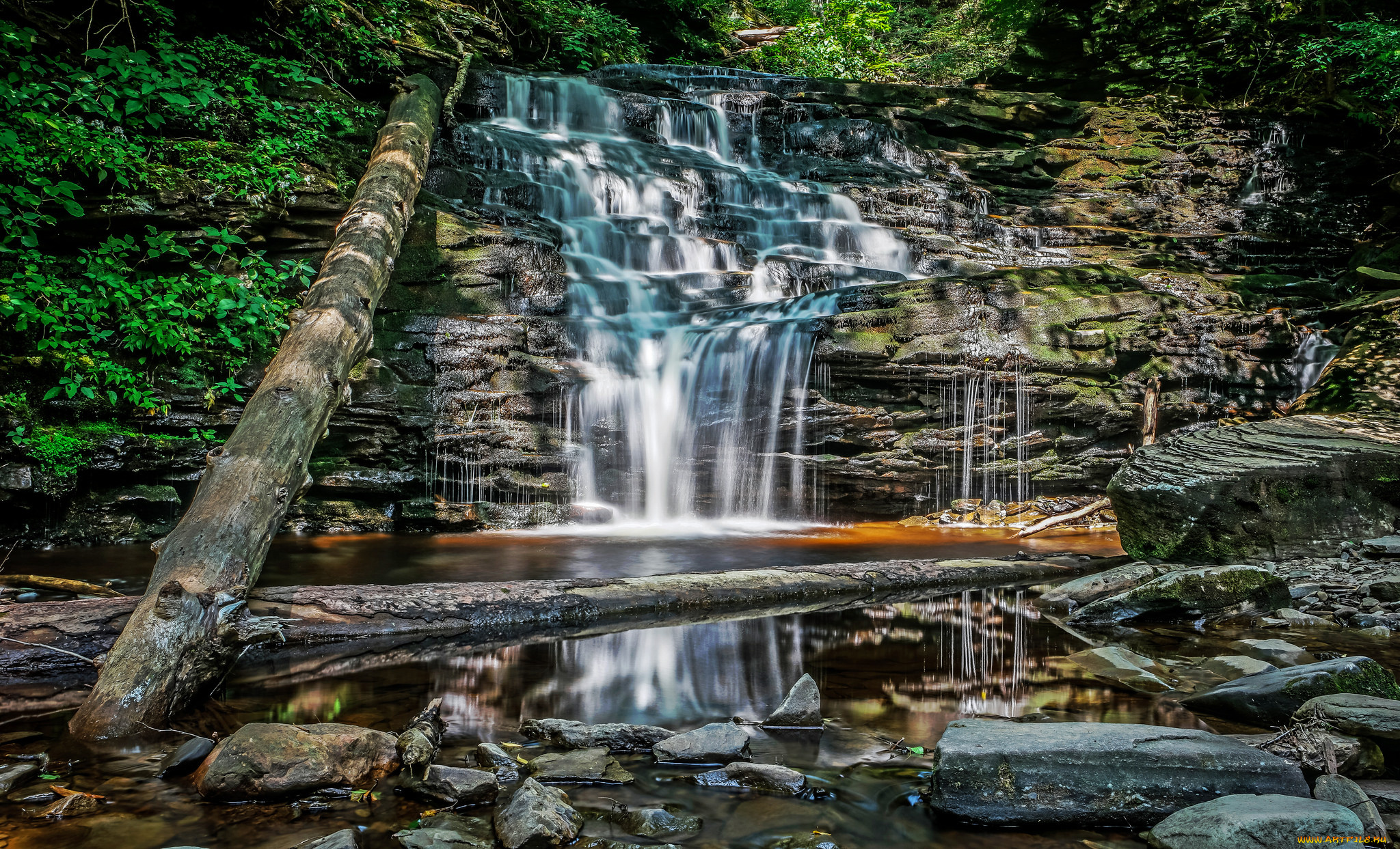 природа, водопады, река, лес, водопад