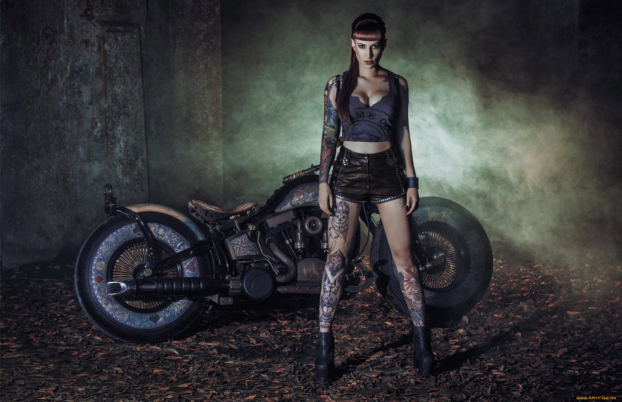 мотоциклы, мото, с, девушкой, тату