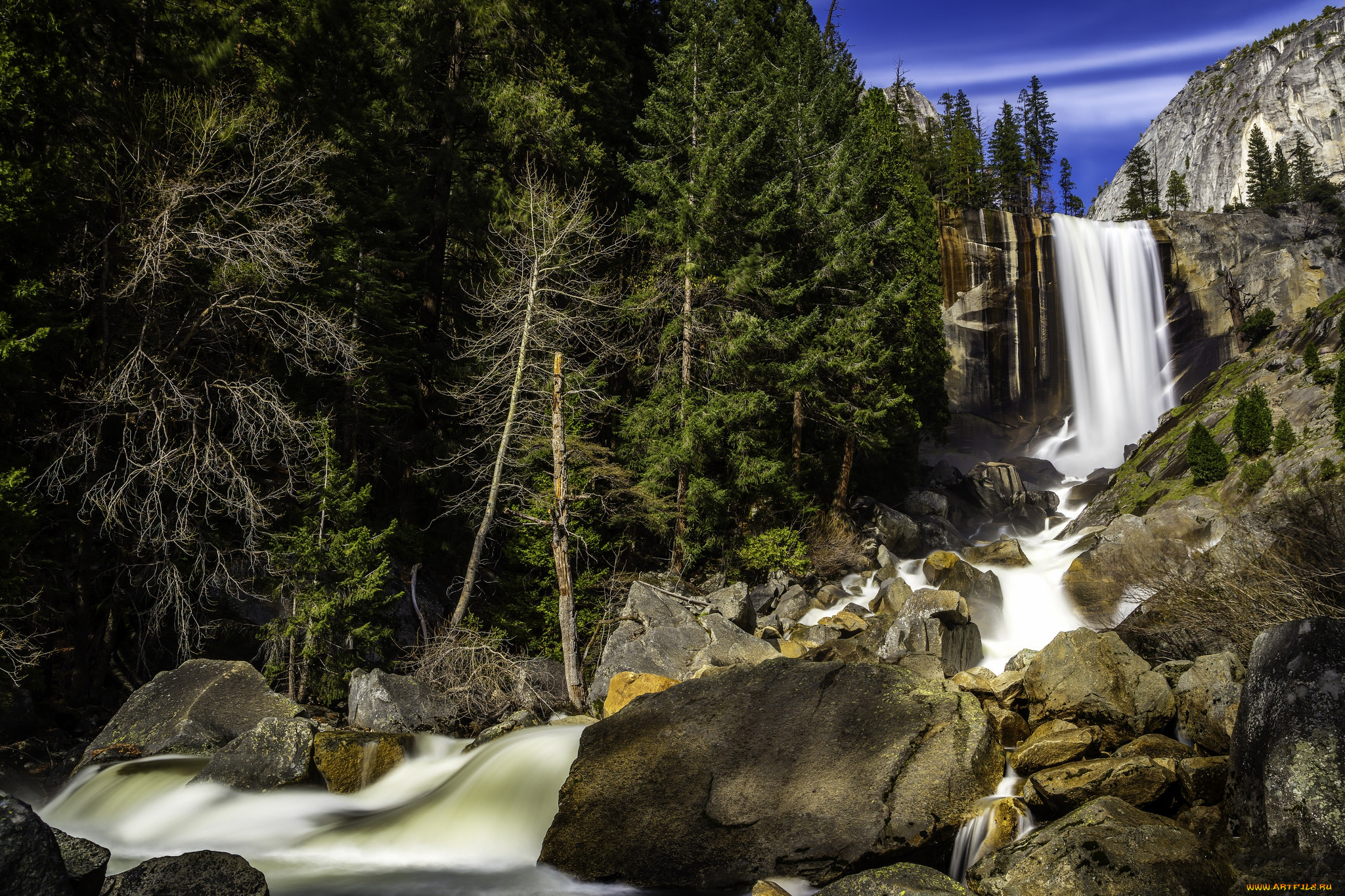 природа, водопады, водопад, река, лес