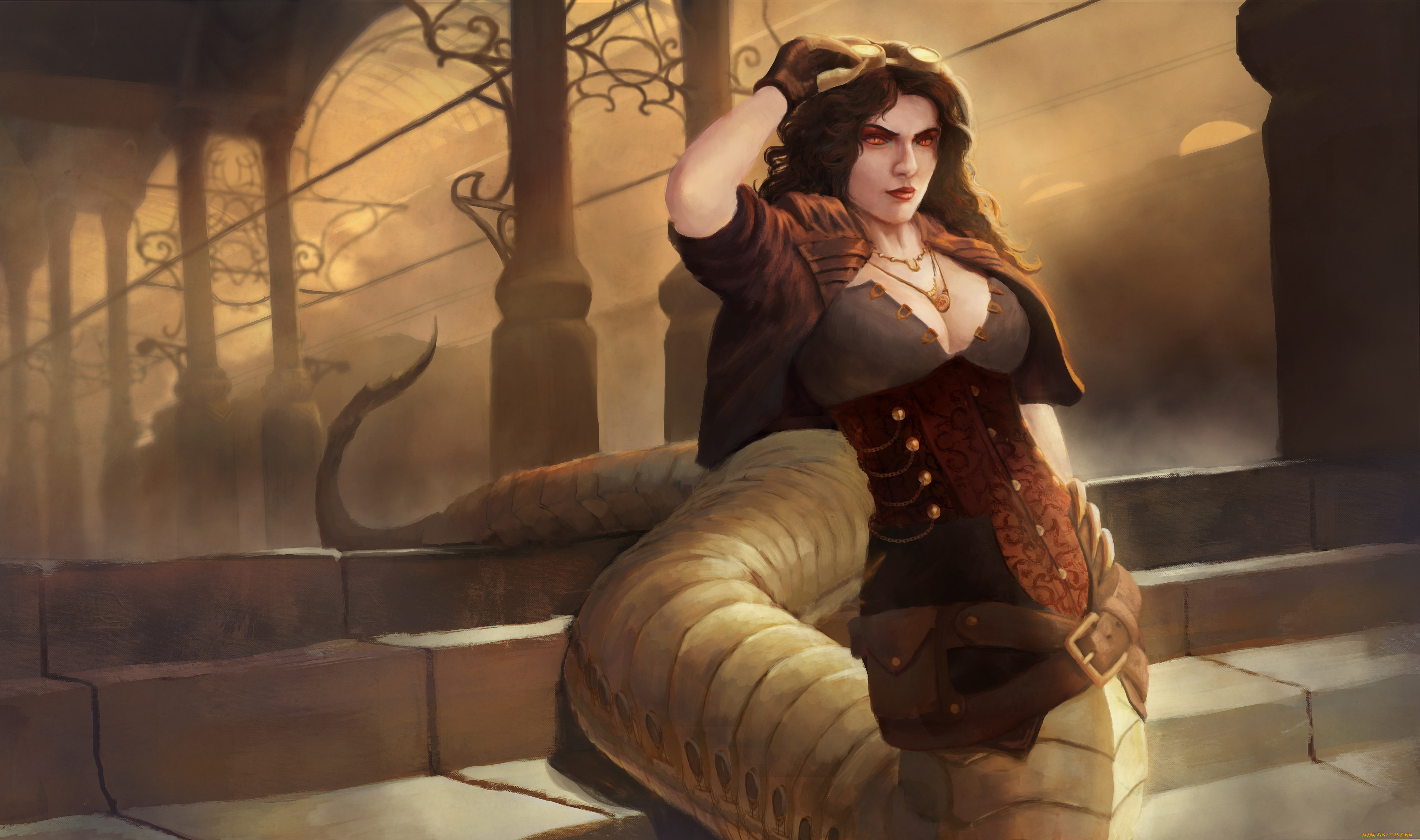 видео, игры, league, of, legends, существо, хвост, девушка, взгляд, фон, cassiopeia