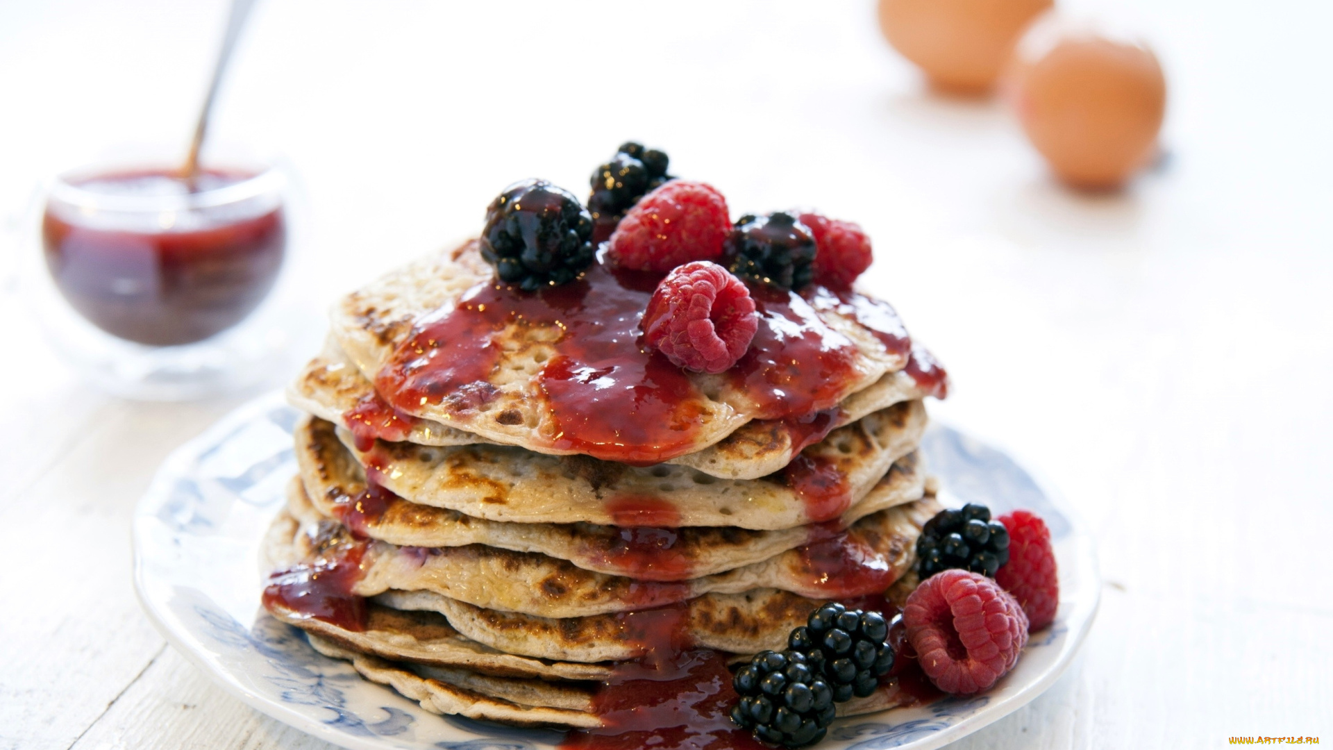 еда, блины, , оладьи, ежевика, оладьи, малина, десерт