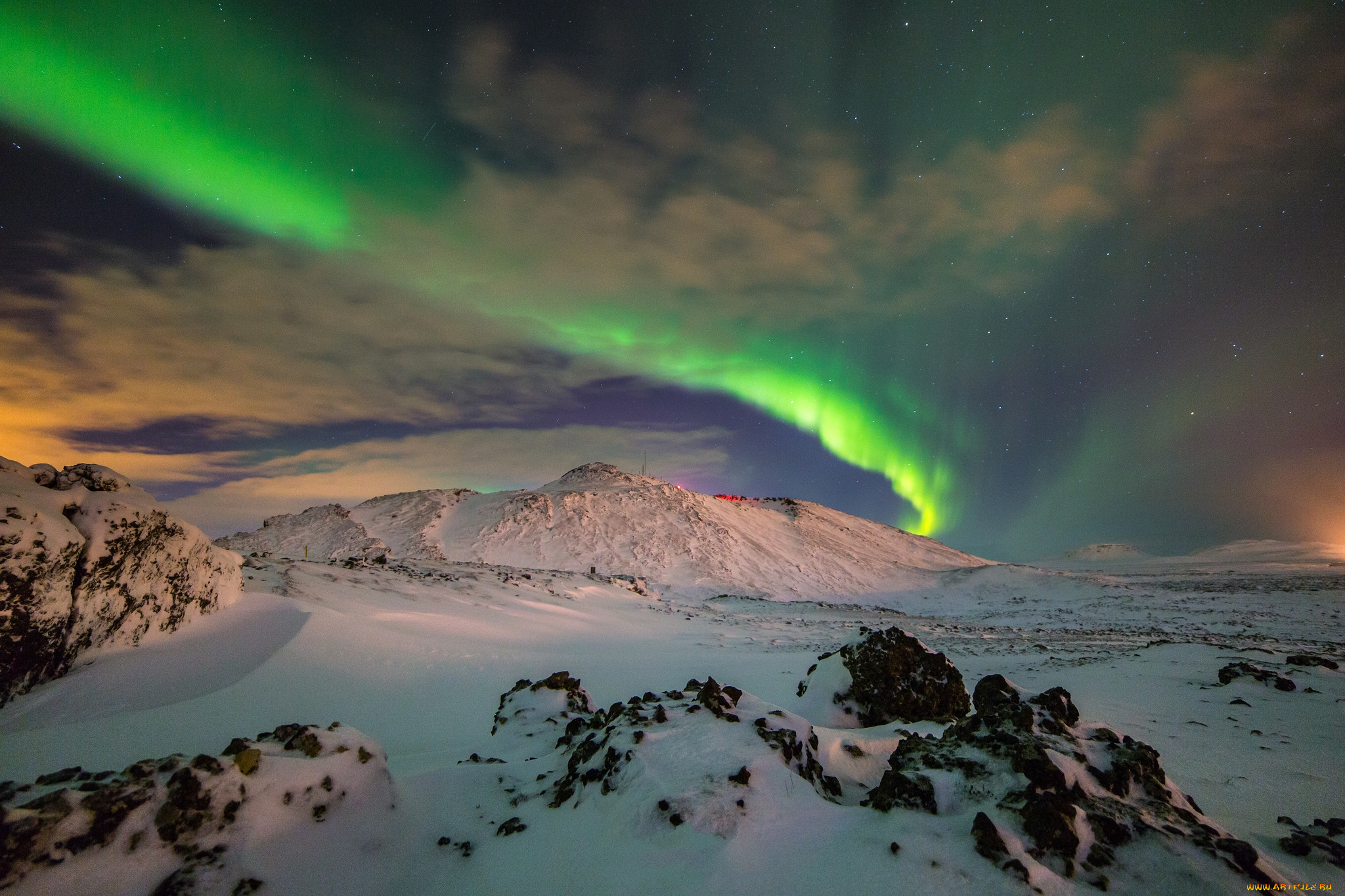 природа, северное, сияние, простор