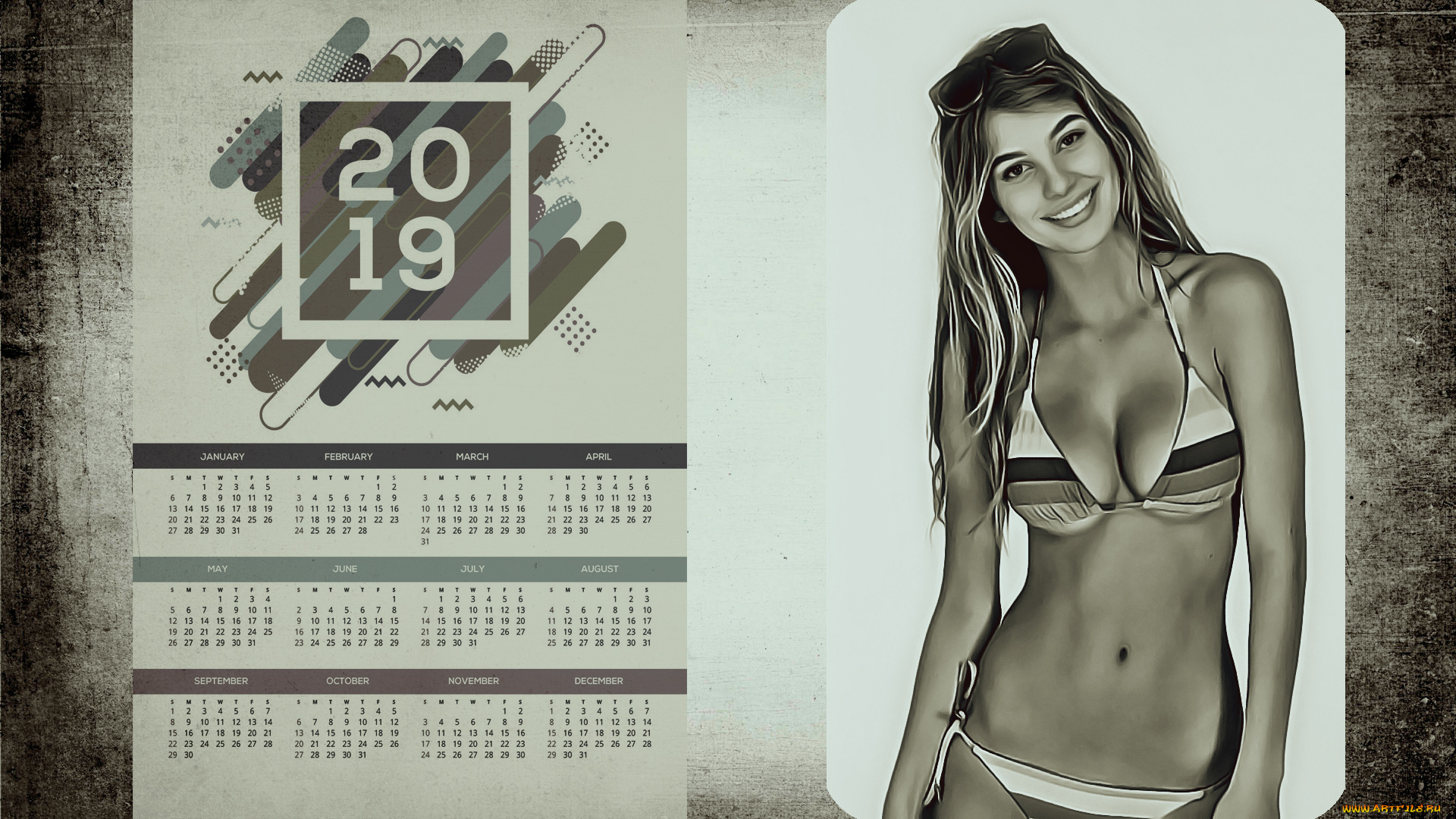 календари, компьютерный, дизайн, взгляд, очки, купальник, улыбка, девушка