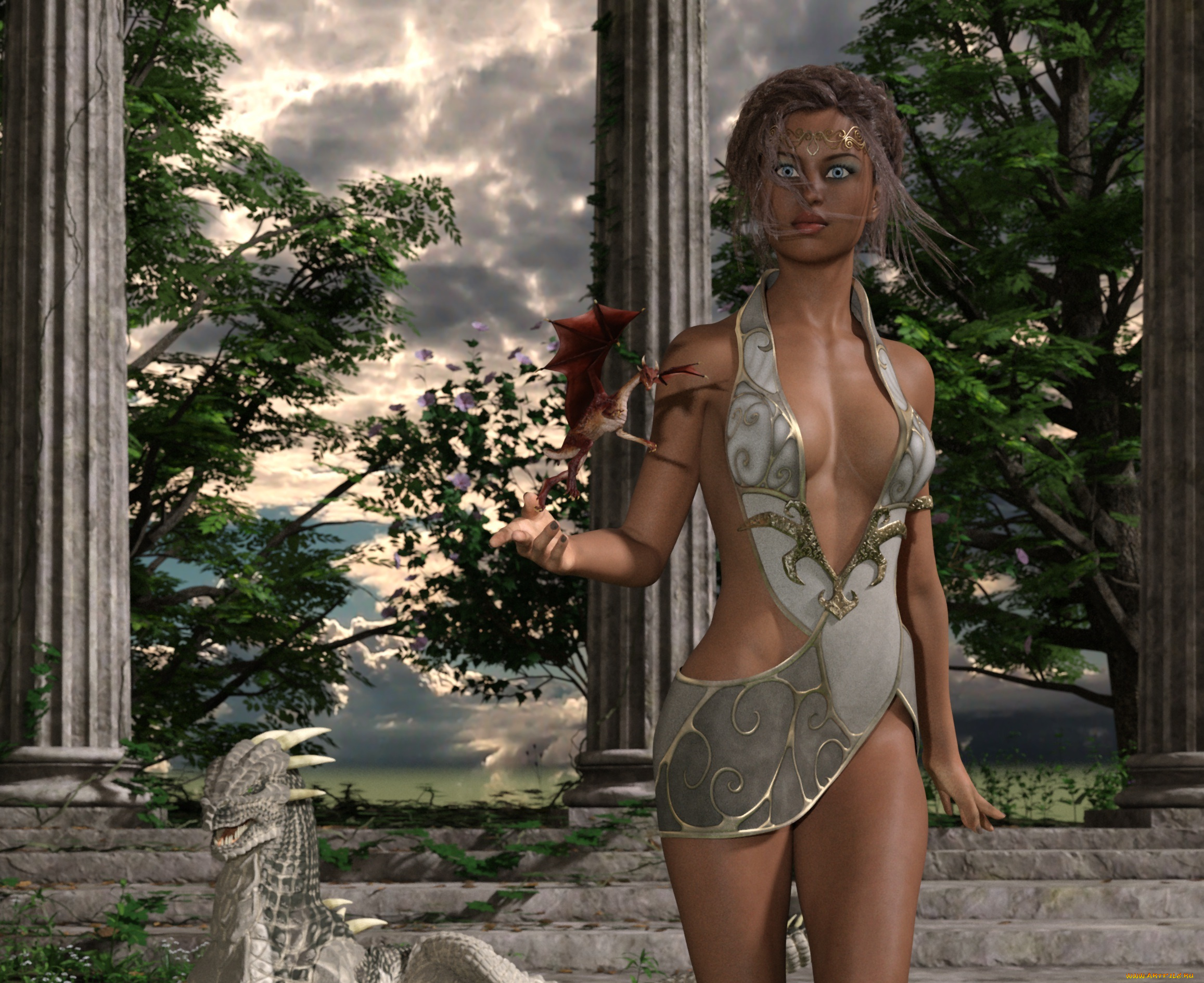 3д, графика, фантазия, , fantasy, фон, взгляд, девушка