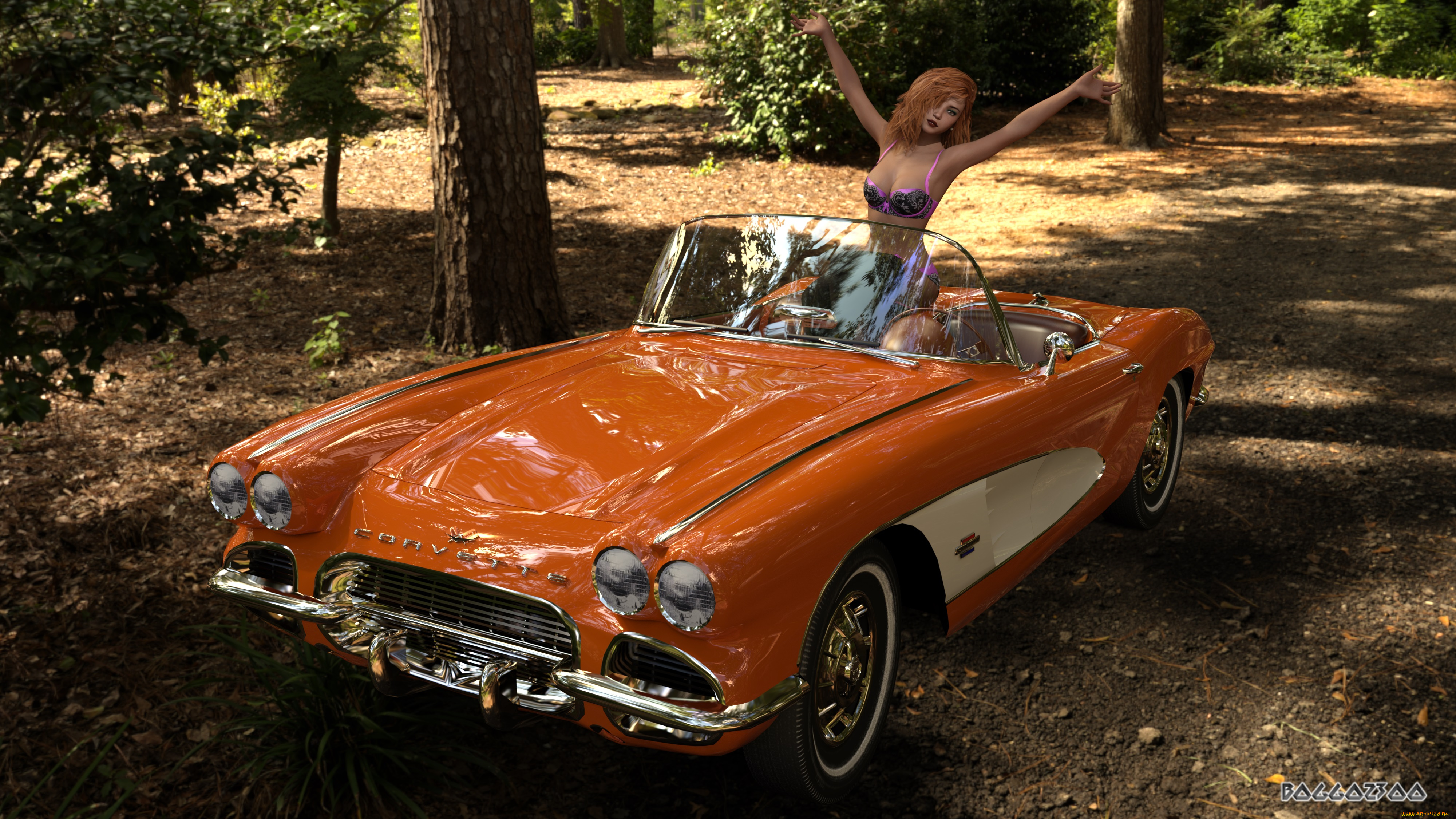 3д, графика, люди-авто, мото, , people-, car, , , moto, автомобиль, фон, взгляд, девушка