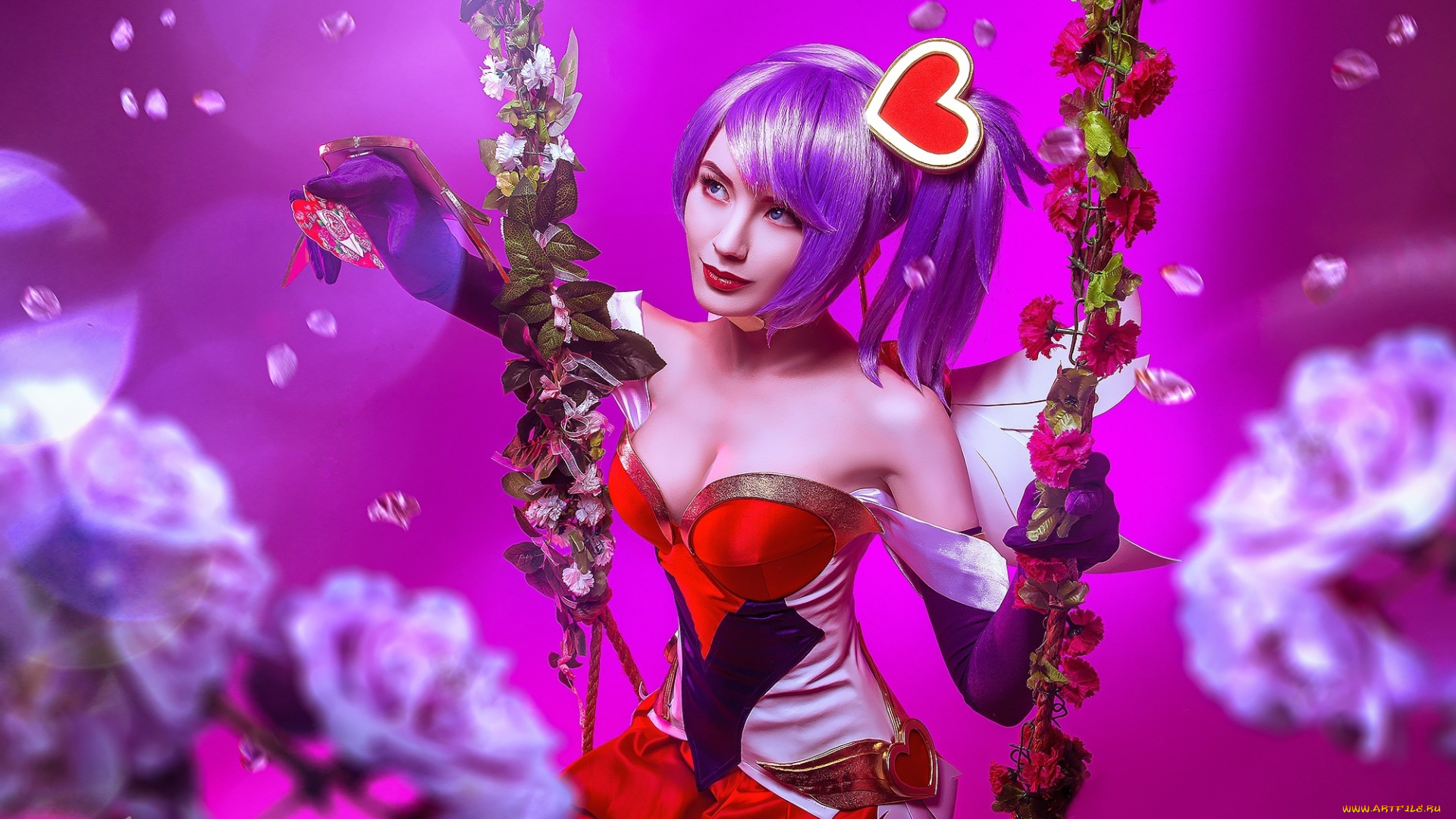 девушки, -, креатив, , косплей, league, of, legends, пузыри, сердечки, качели, сакура