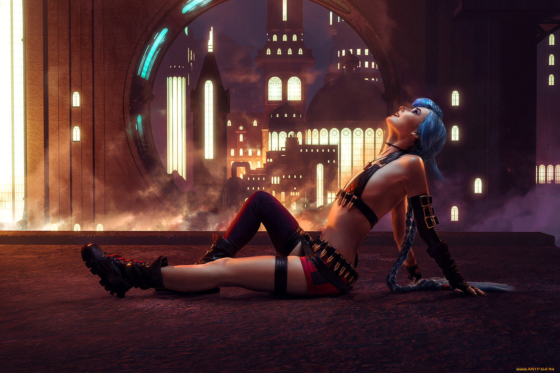 девушки, -, креатив, , косплей, league, of, legends, джинкс, косы, город, natsumi