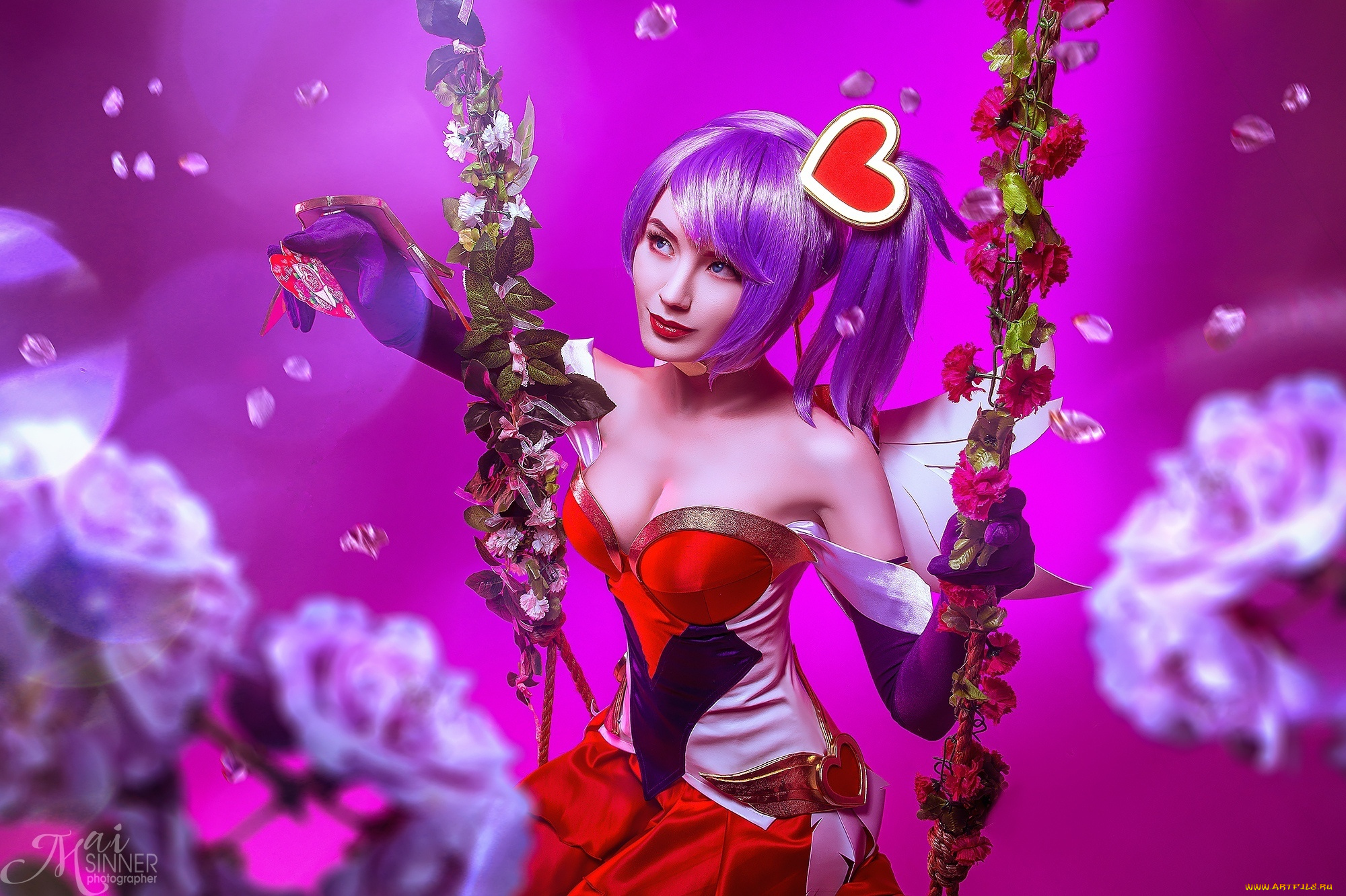 девушки, -, креатив, , косплей, league, of, legends, пузыри, сердечки, качели, сакура