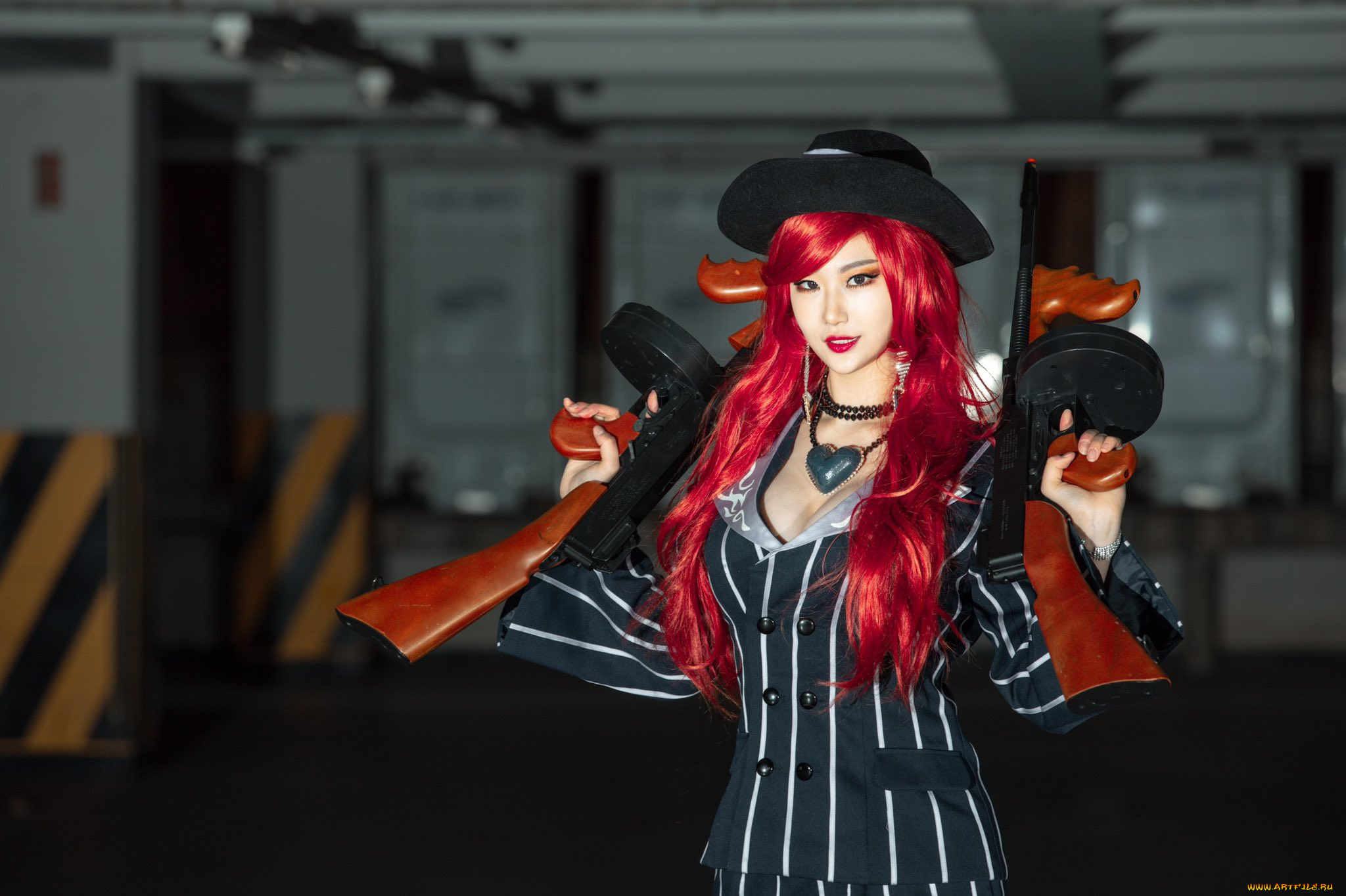 девушки, -, креатив, , косплей, league, of, legends, мисс, фортуна, мафия, автоматы, костюм