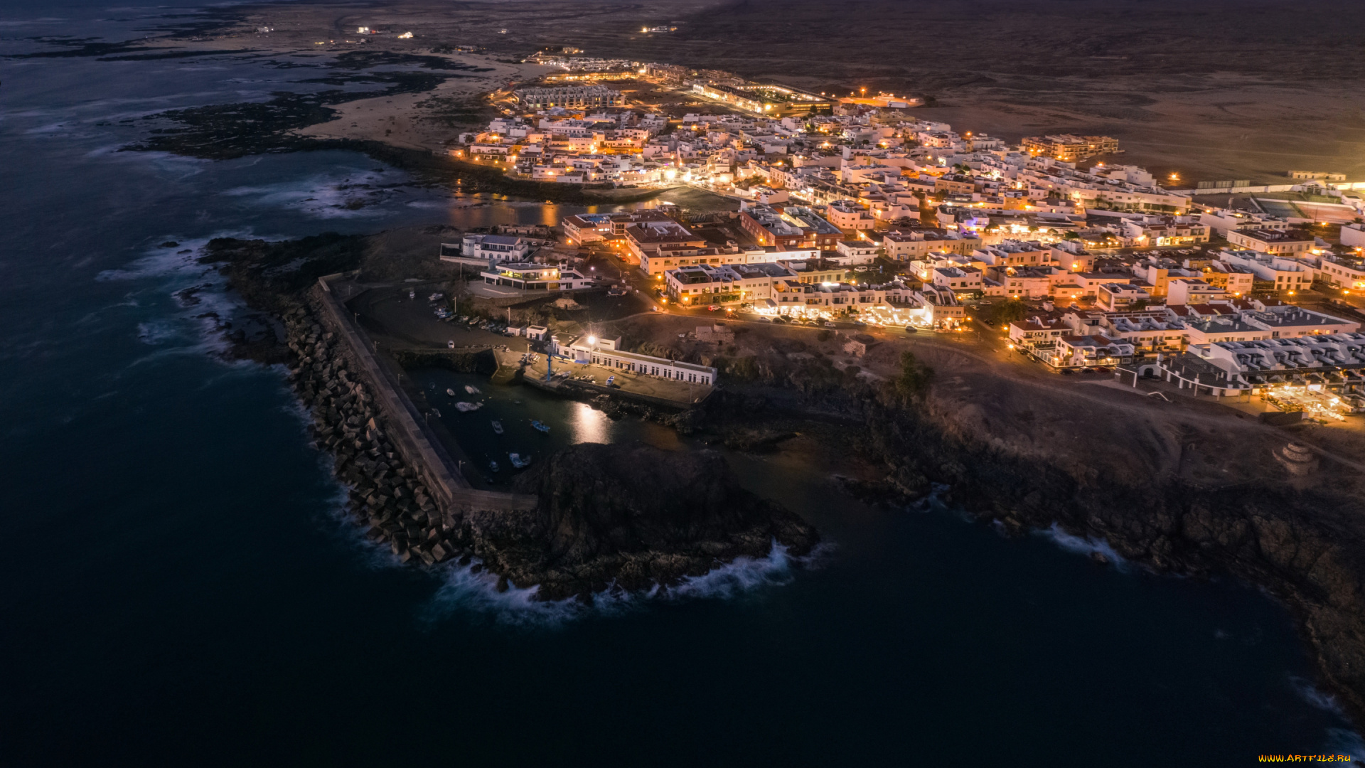 canary, islands, , oliva, , tost&, 243, города, -, огни, ночного, города, панорама, вечер, огни