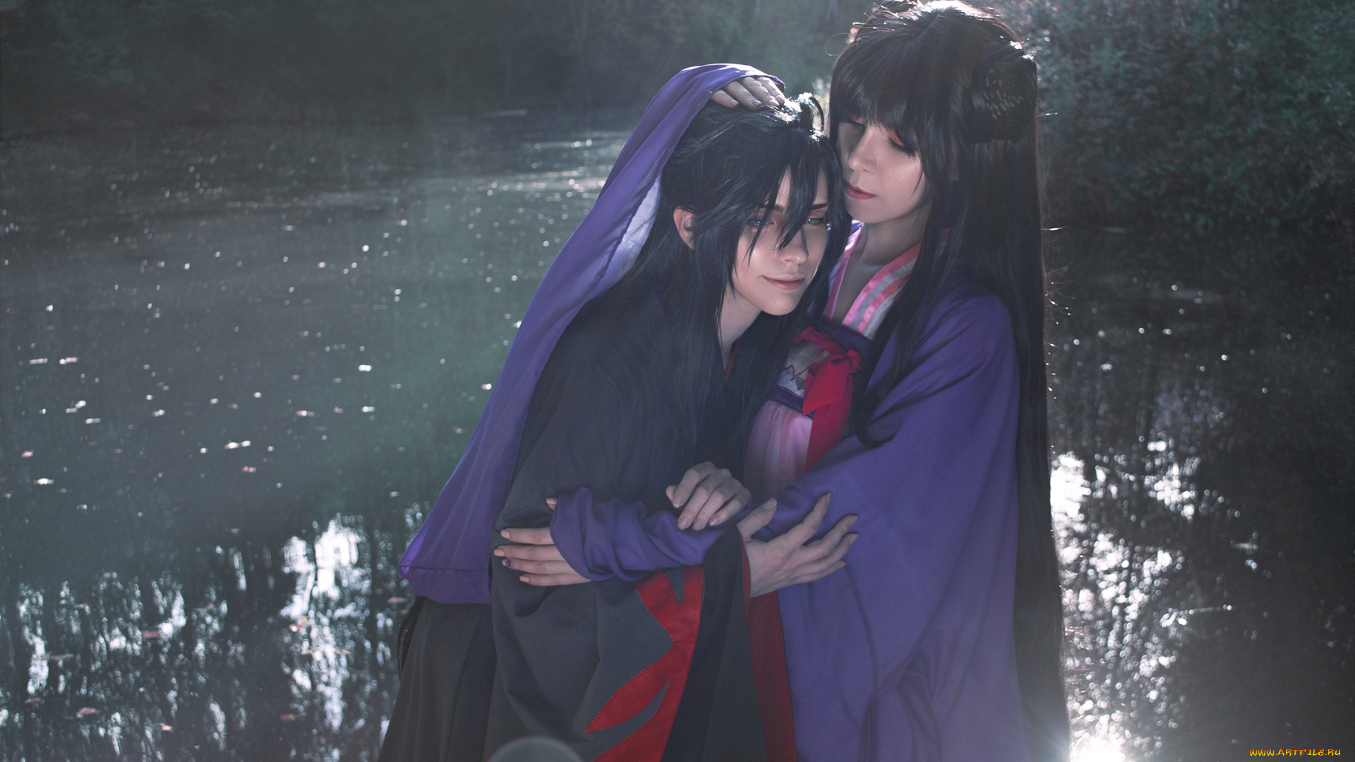 девушки, -, креатив, , косплей, костюмы, озеро, слезы