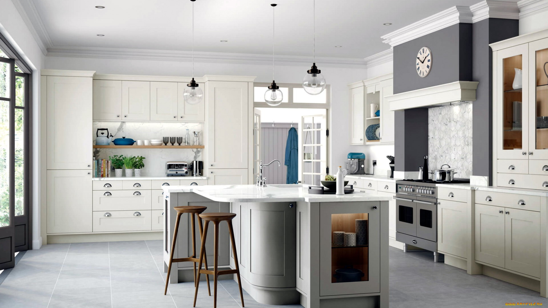 интерьер, кухня, плита, холодильник, стол, стулья