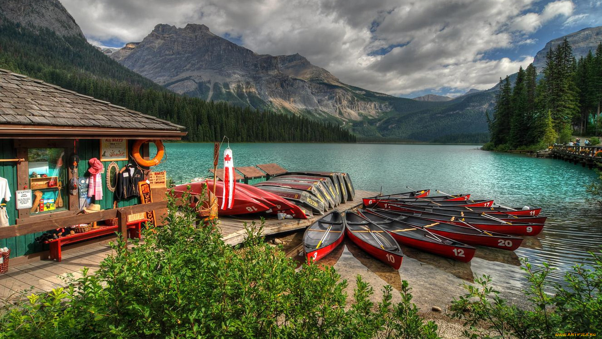 корабли, лодки, , шлюпки, горы, лес, озеро