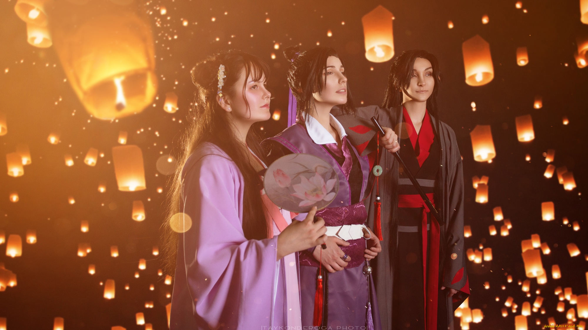 девушки, -, креатив, , косплей, костюмы, фонарики