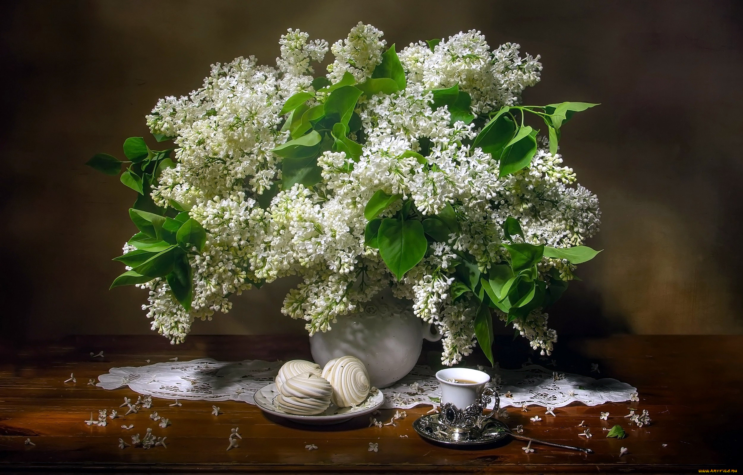 цветы, сирень, белая, букет