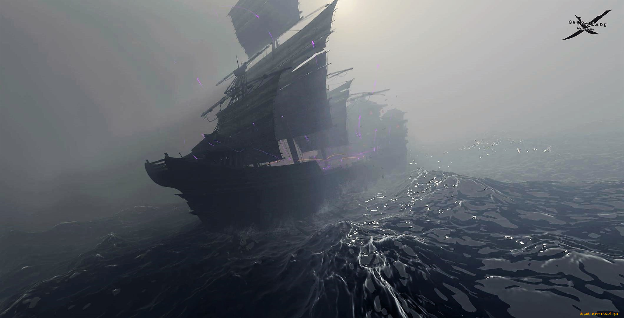 фэнтези, _ghost, blade, , , призрачный, клинок, корабль, море, туман