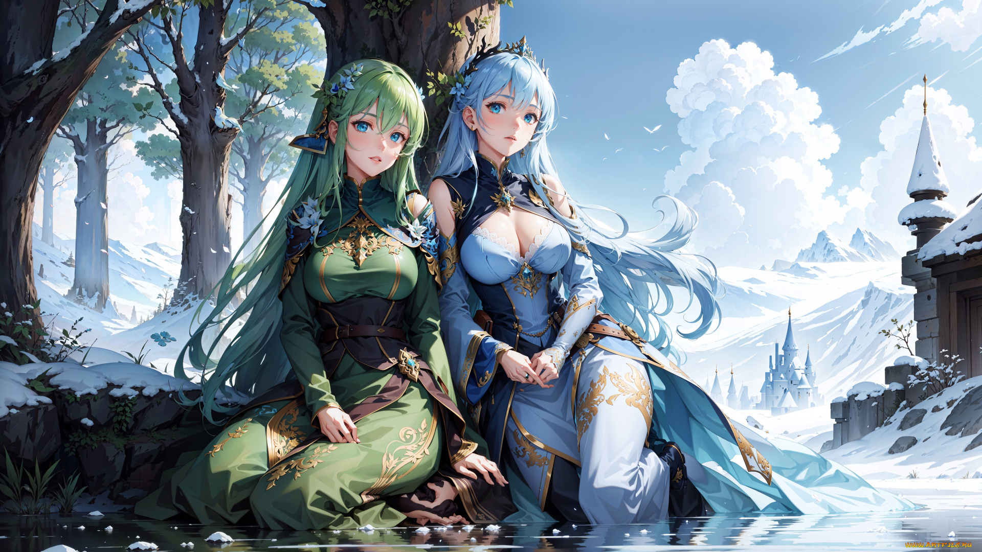 аниме, зима, , новый, год, , рождество, нейросети, графика, нейроарт, ai, art, нейронные, сети, рисунки, нейро, искусство, красивые, девушки, сидят, под, деревом