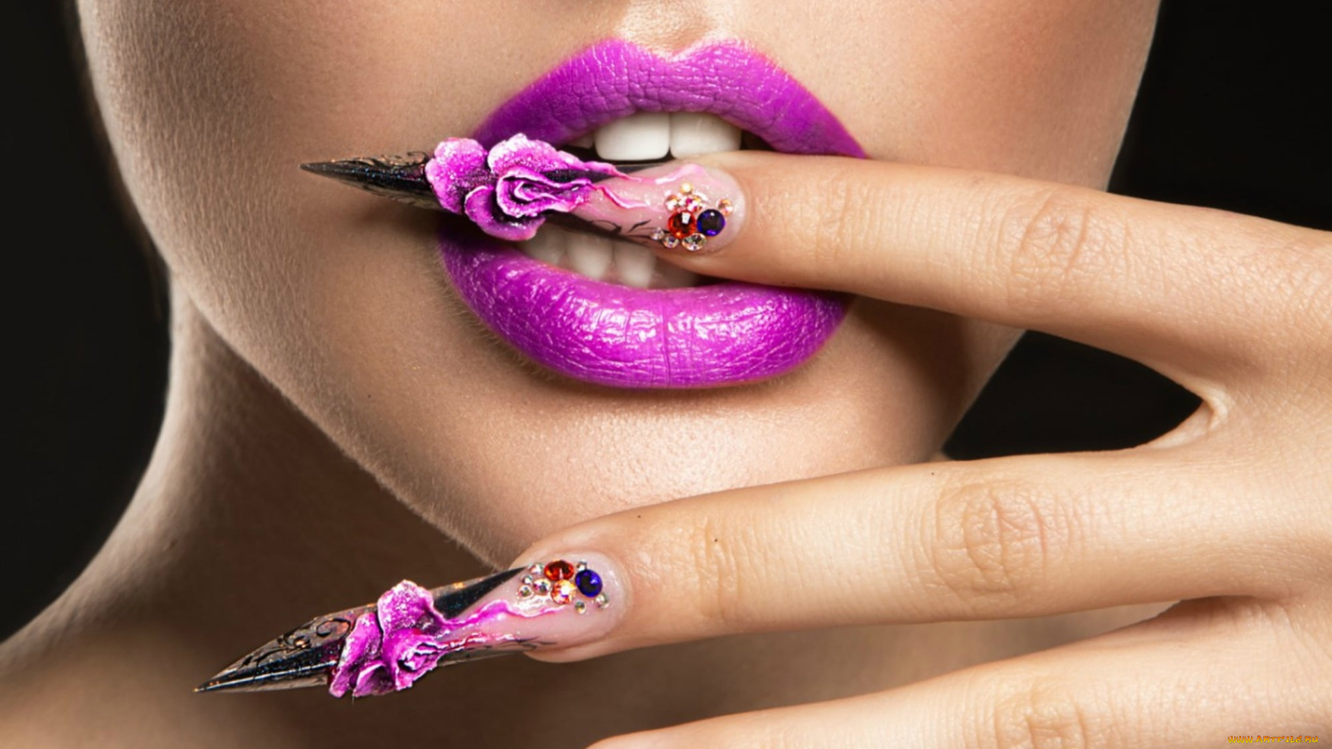 разное, губы, розовые, оригинальный, маникюр