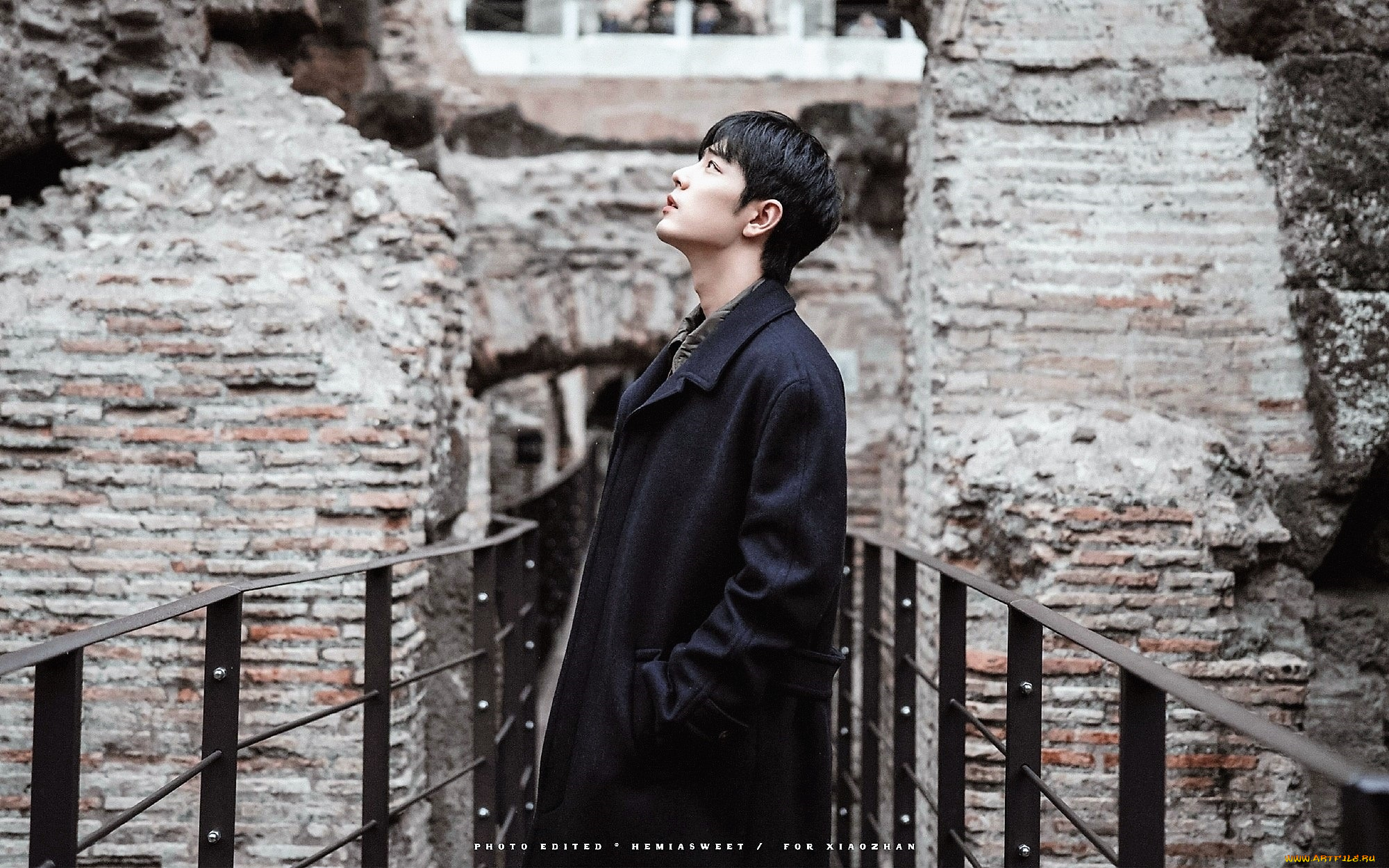 мужчины, xiao, zhan, актер, пальто, развалины