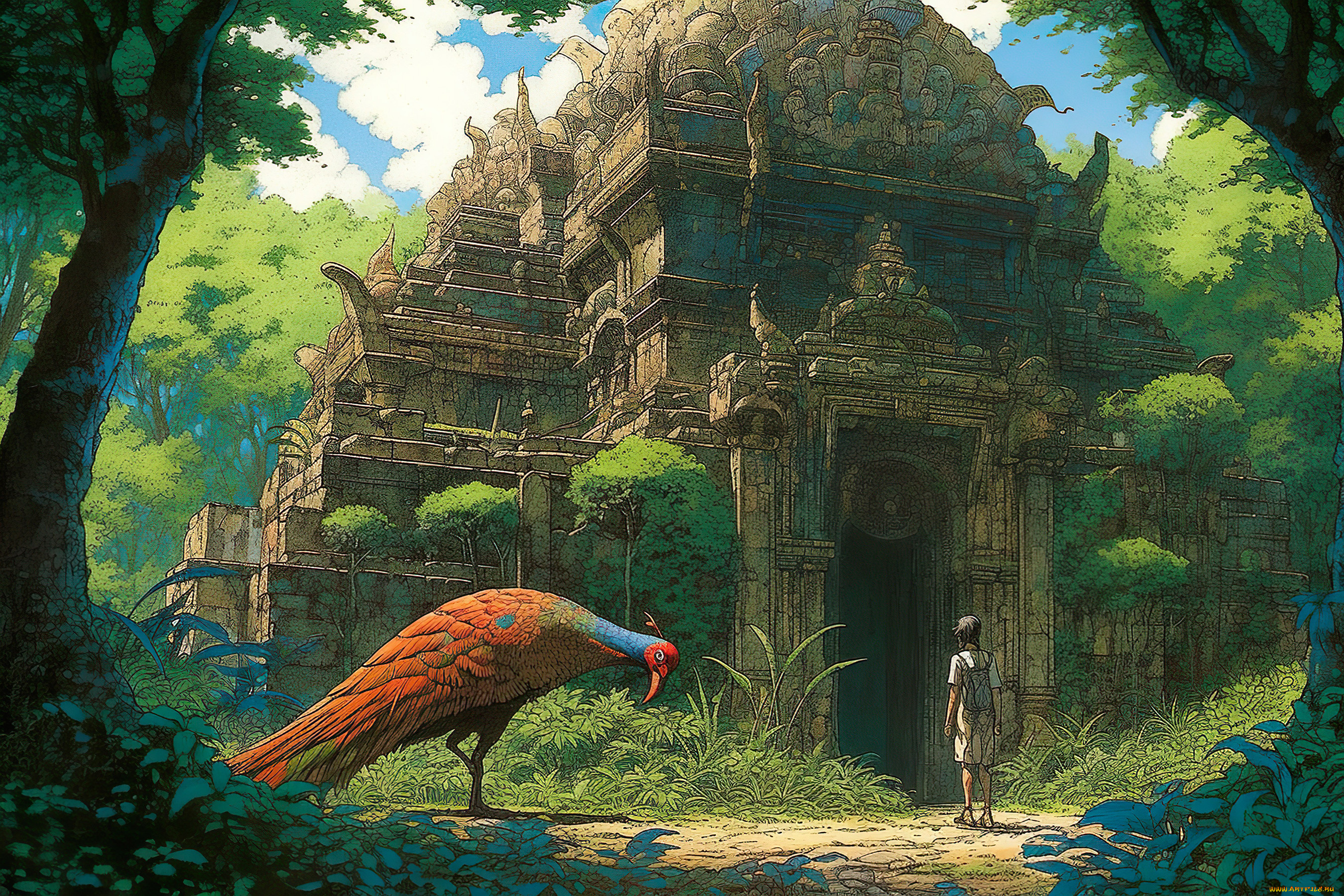 аниме, животные, , существа, павлин