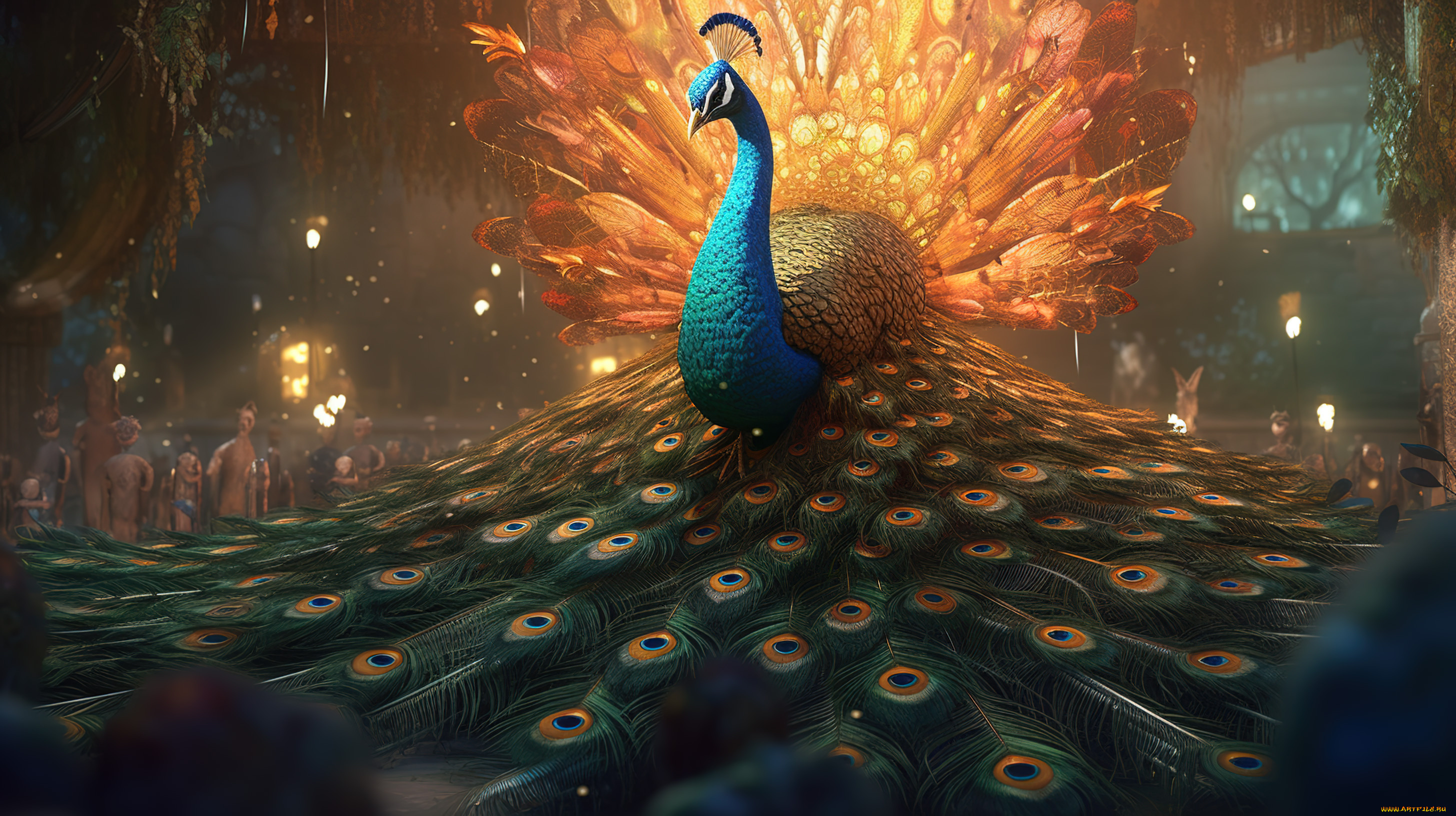 рисованное, животные, павлин
