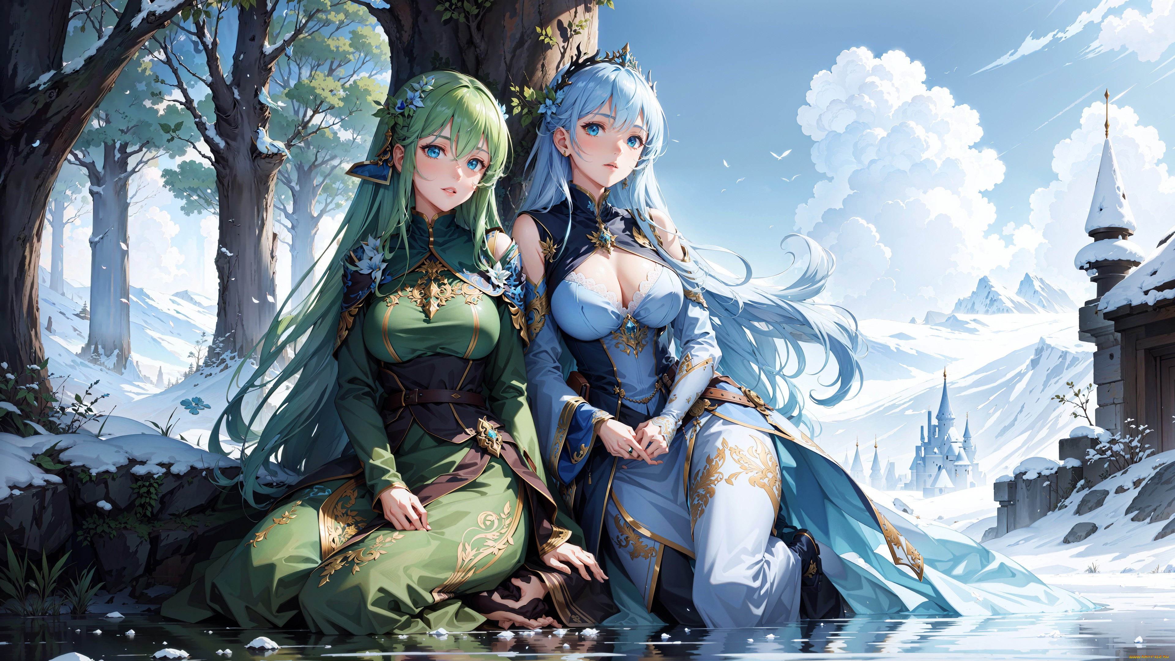 аниме, зима, , новый, год, , рождество, нейросети, графика, нейроарт, ai, art, нейронные, сети, рисунки, нейро, искусство, красивые, девушки, сидят, под, деревом