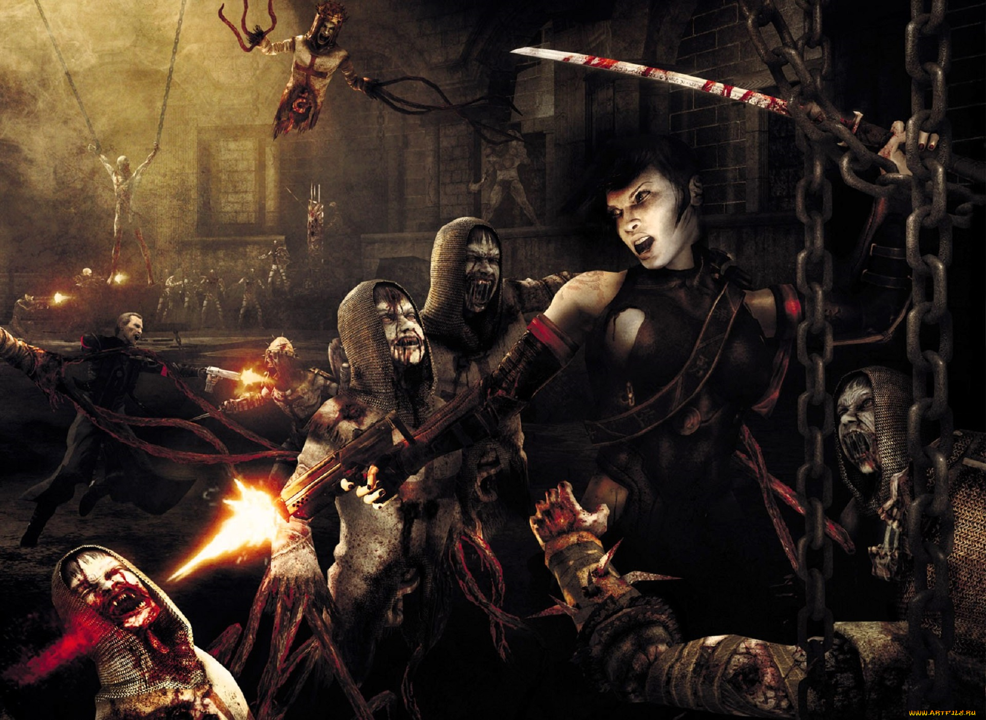 видео, игры, clive, barker`s, jericho, девушка, оружие, кровь, нежить, рыцари