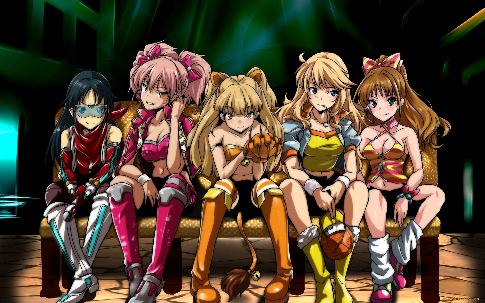 аниме, idolm@ster, idolmaster, арт, k2isu, девочки, скамейка, лавка, сидя