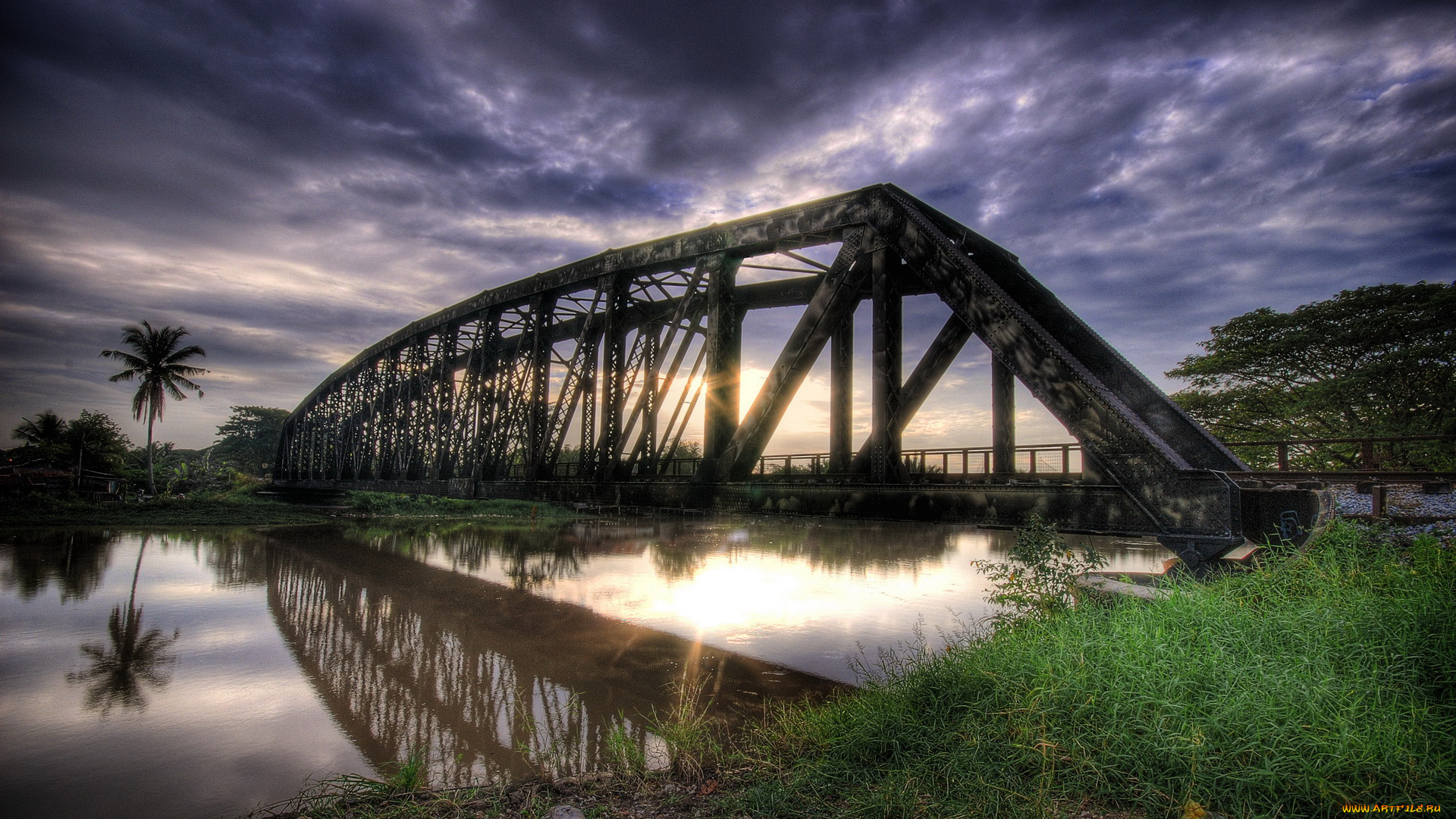города, мосты, мост, река, облака