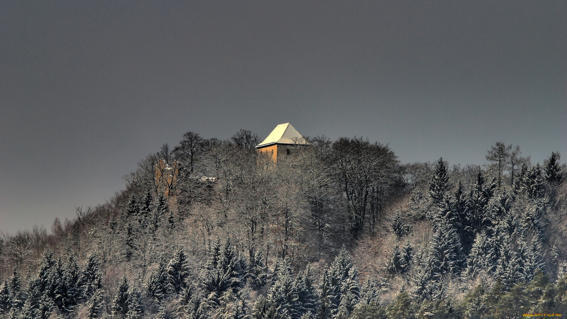 природа, горы, небо, деревья, здание, крыша