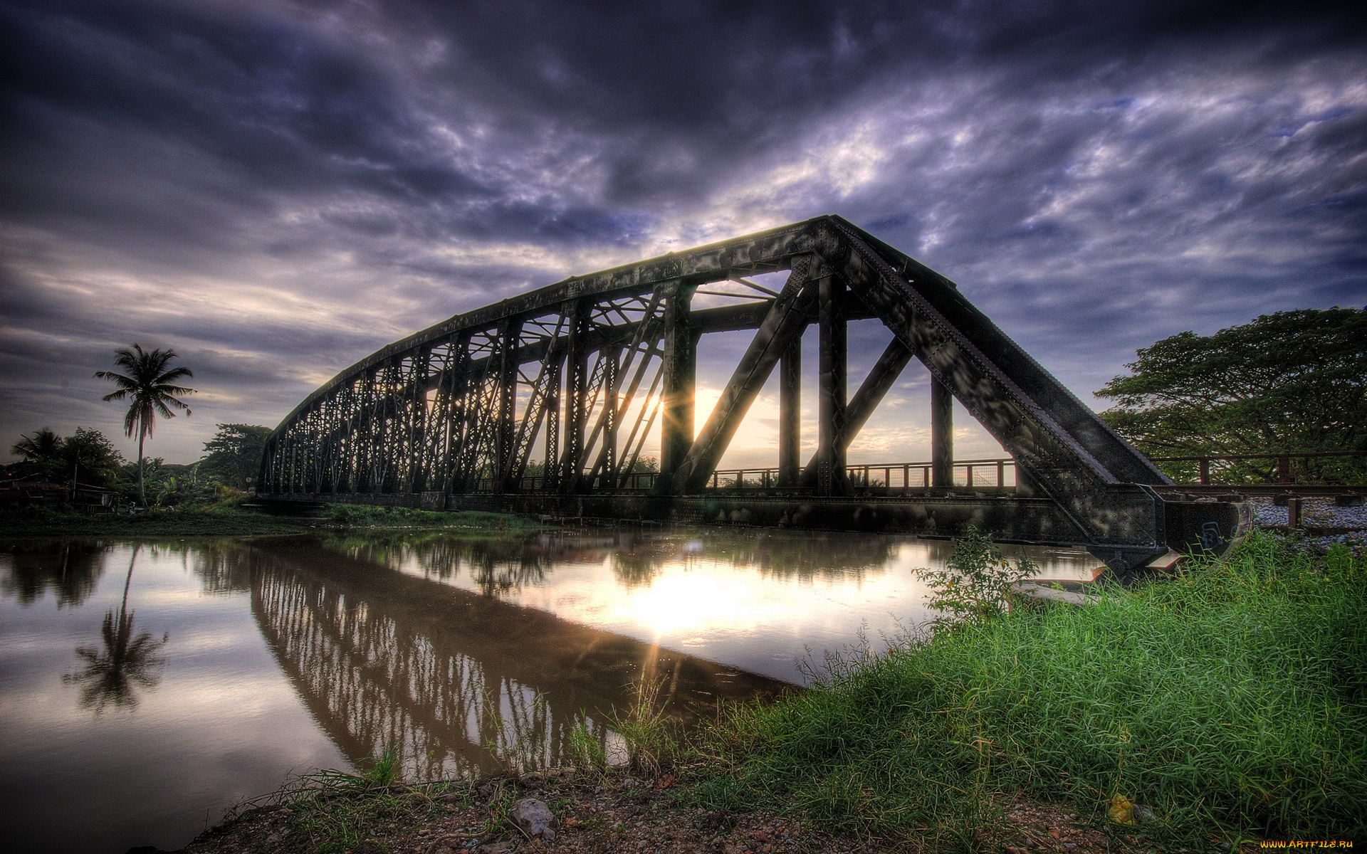 города, мосты, мост, река, облака