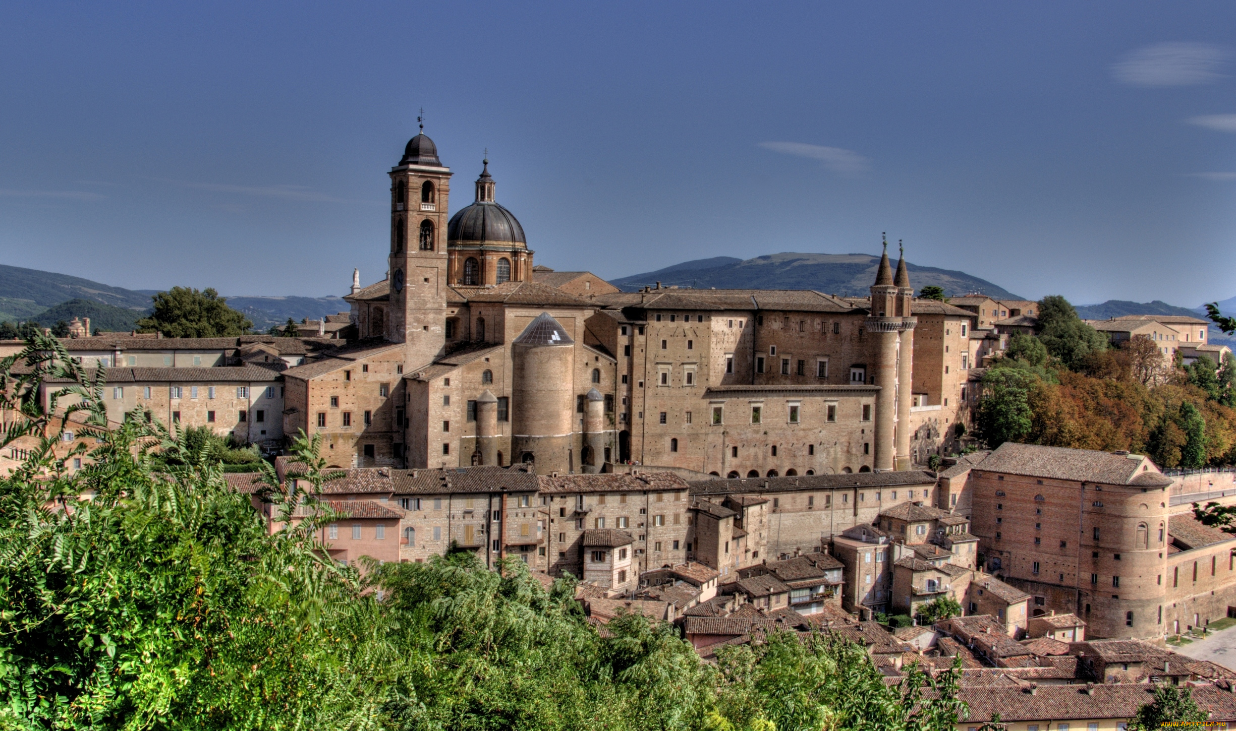 урбино, италия, города, панорамы, дома, купол, башни, каменный