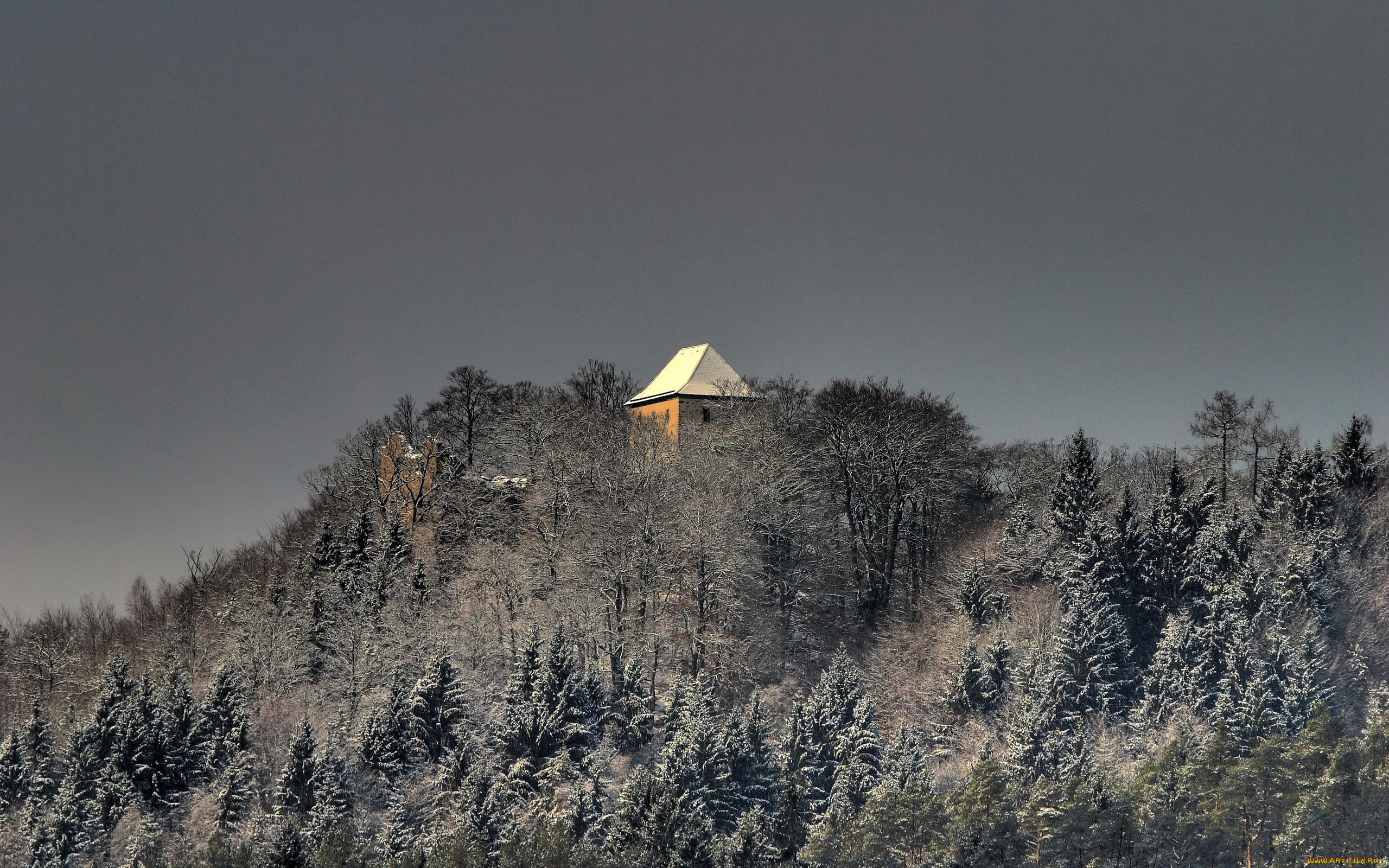 природа, горы, небо, деревья, здание, крыша