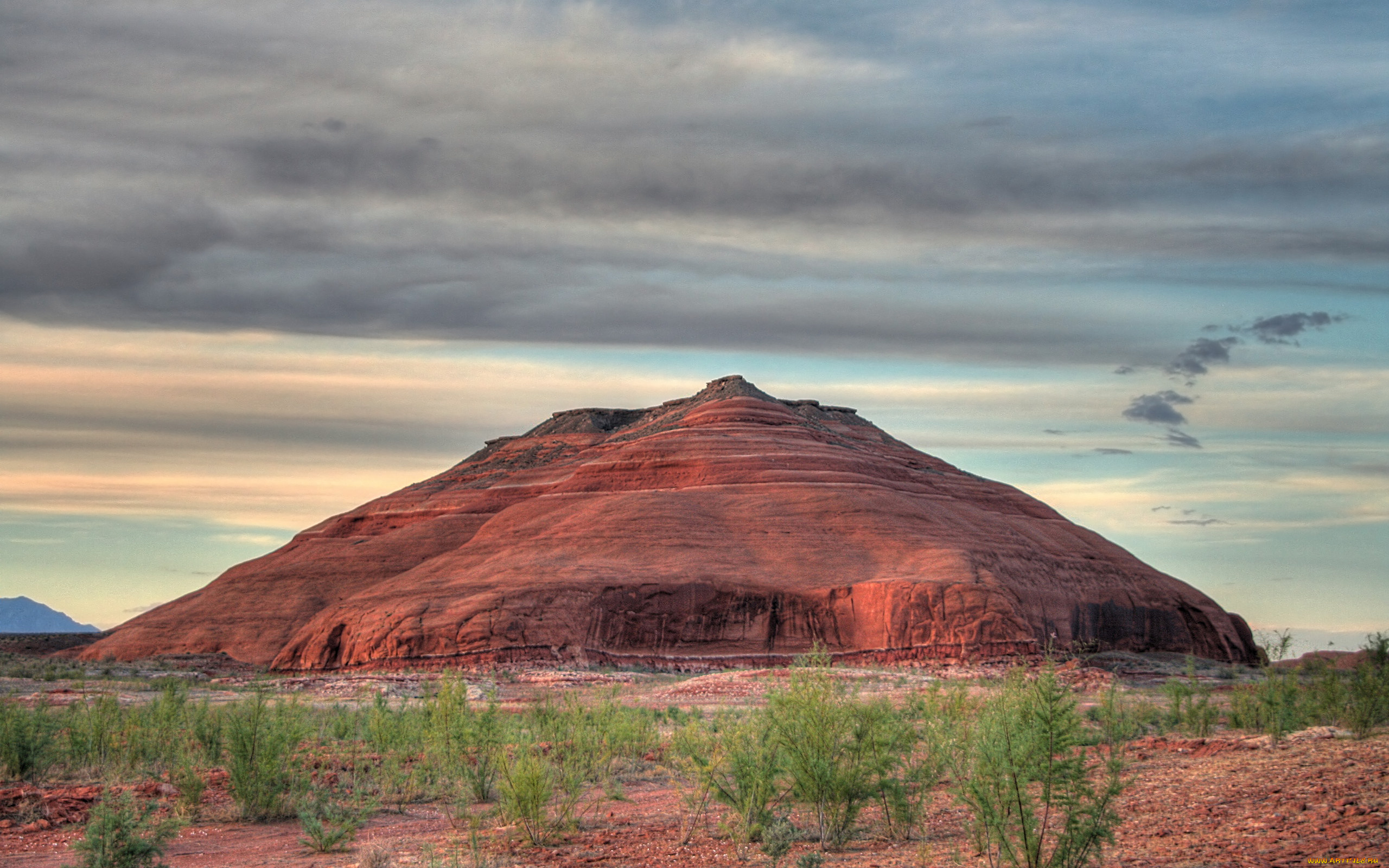 природа, горы, равнина, кустарник, красная, гора