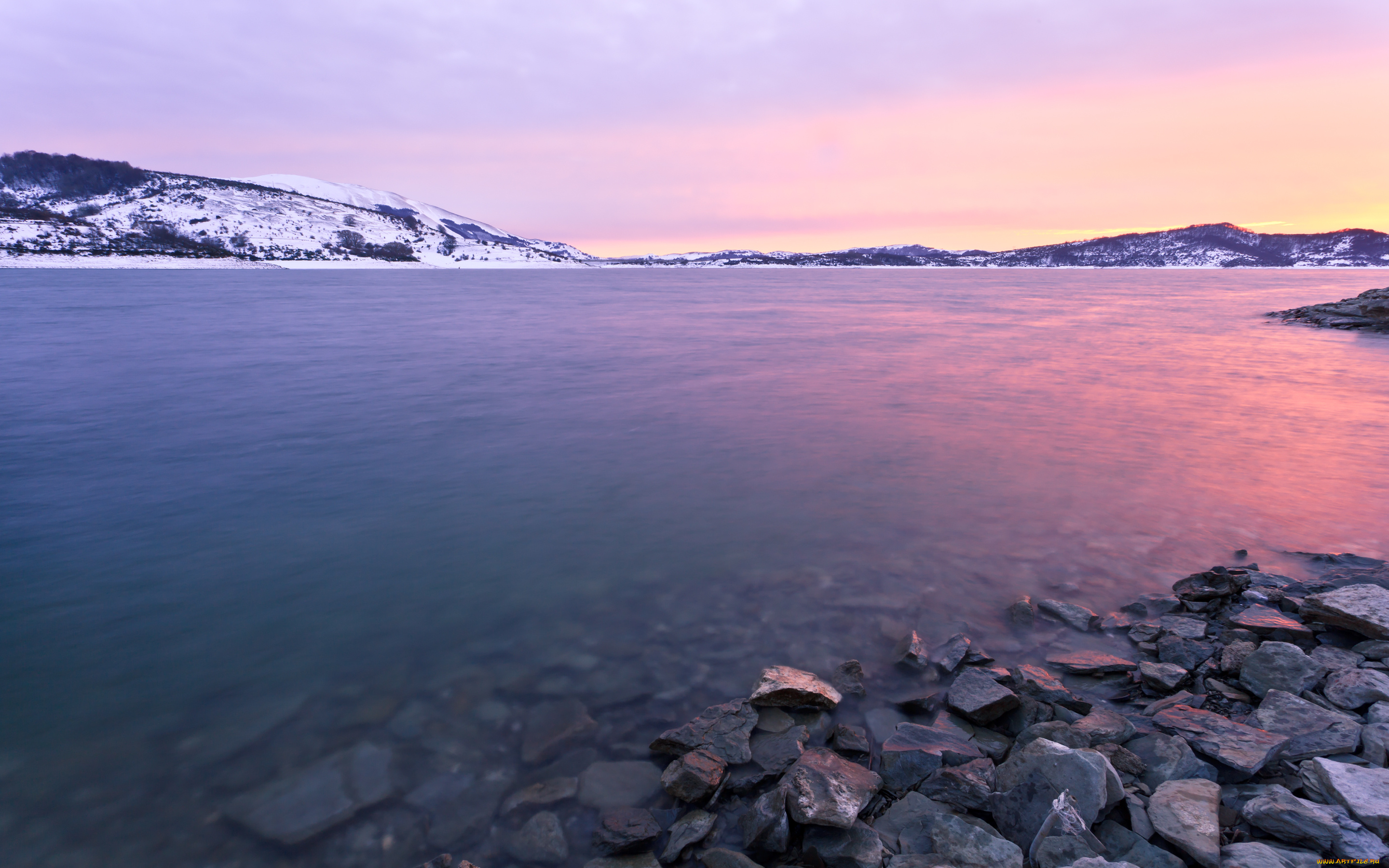 природа, реки, озера, озеро, горы, камни, закат