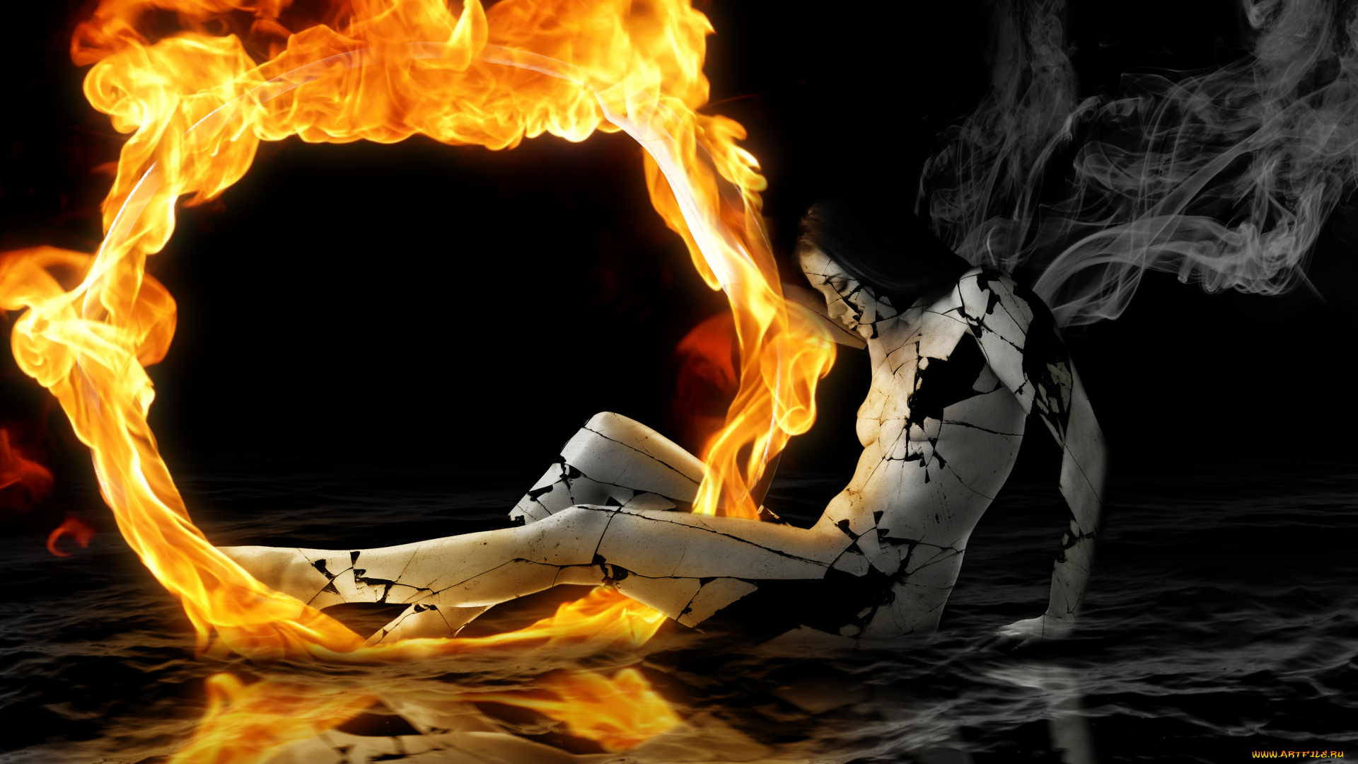 фэнтези, девушки, осколки, огонь