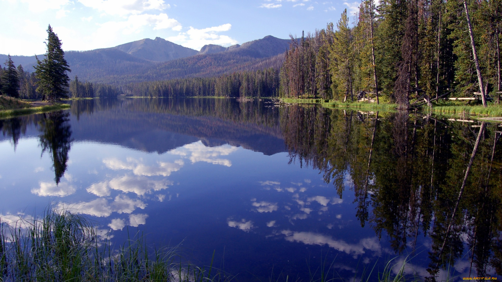 природа, реки, озера, озеро, горы, лес, облака, отражение