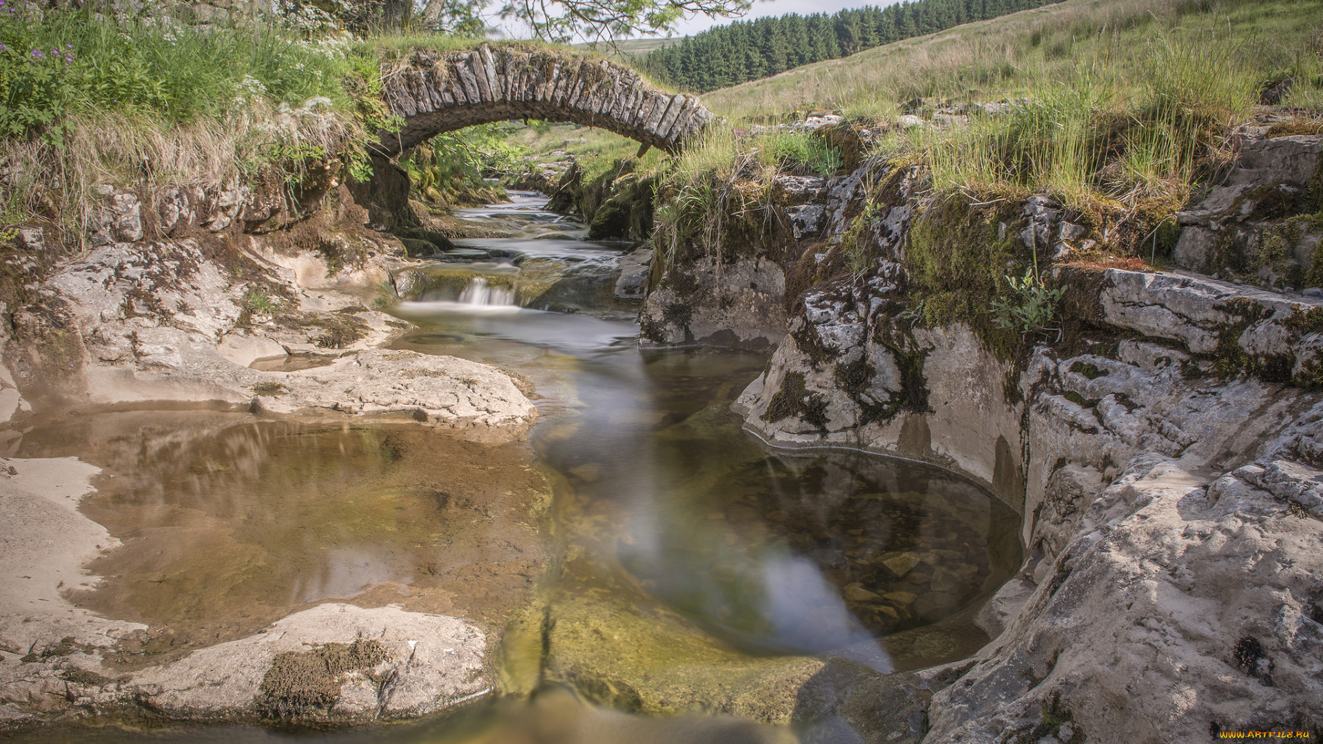 river, skirfare, england, природа, реки, озера, англия, речка, мост, камни