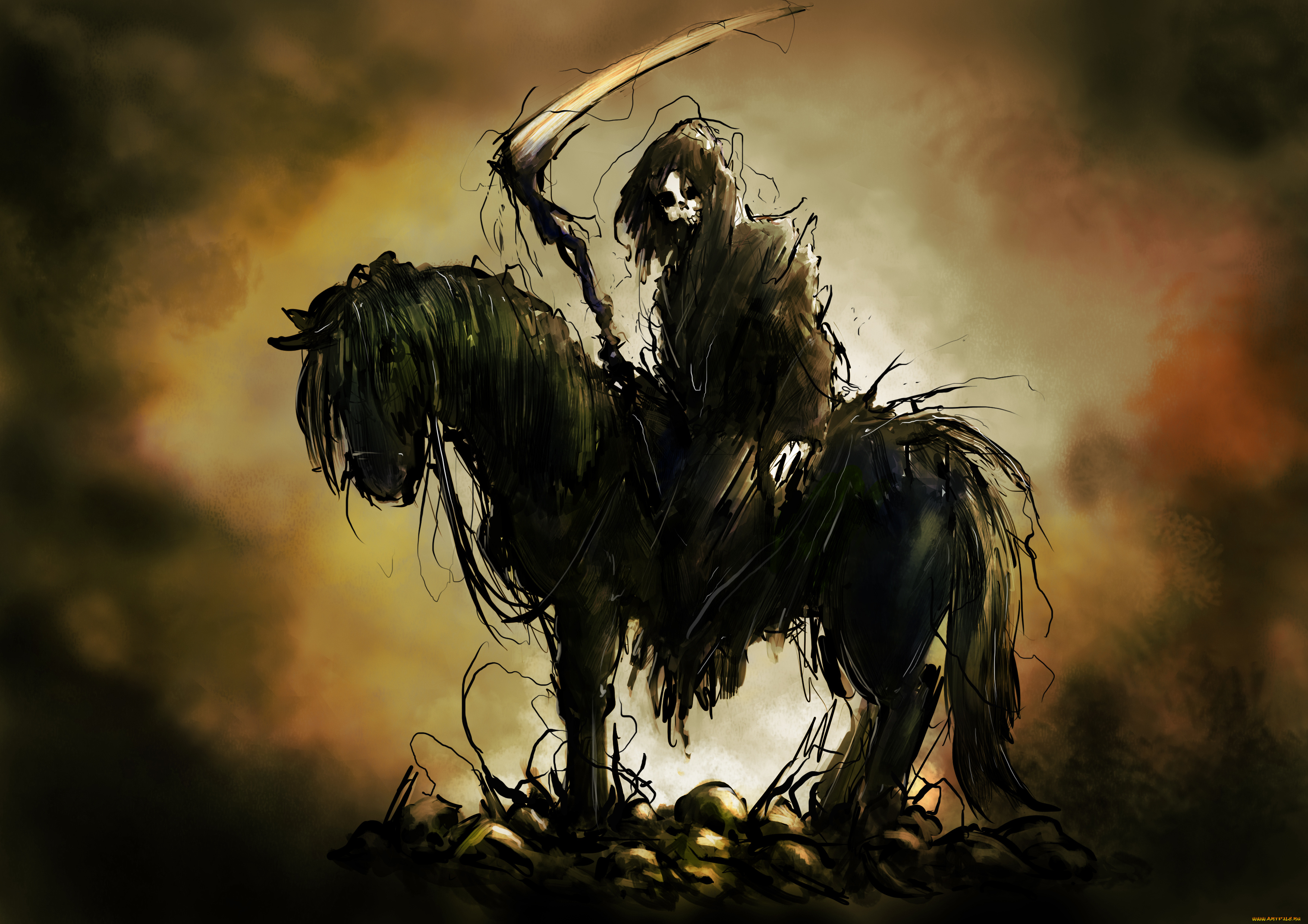 фэнтези, нежить, лошадь, коса