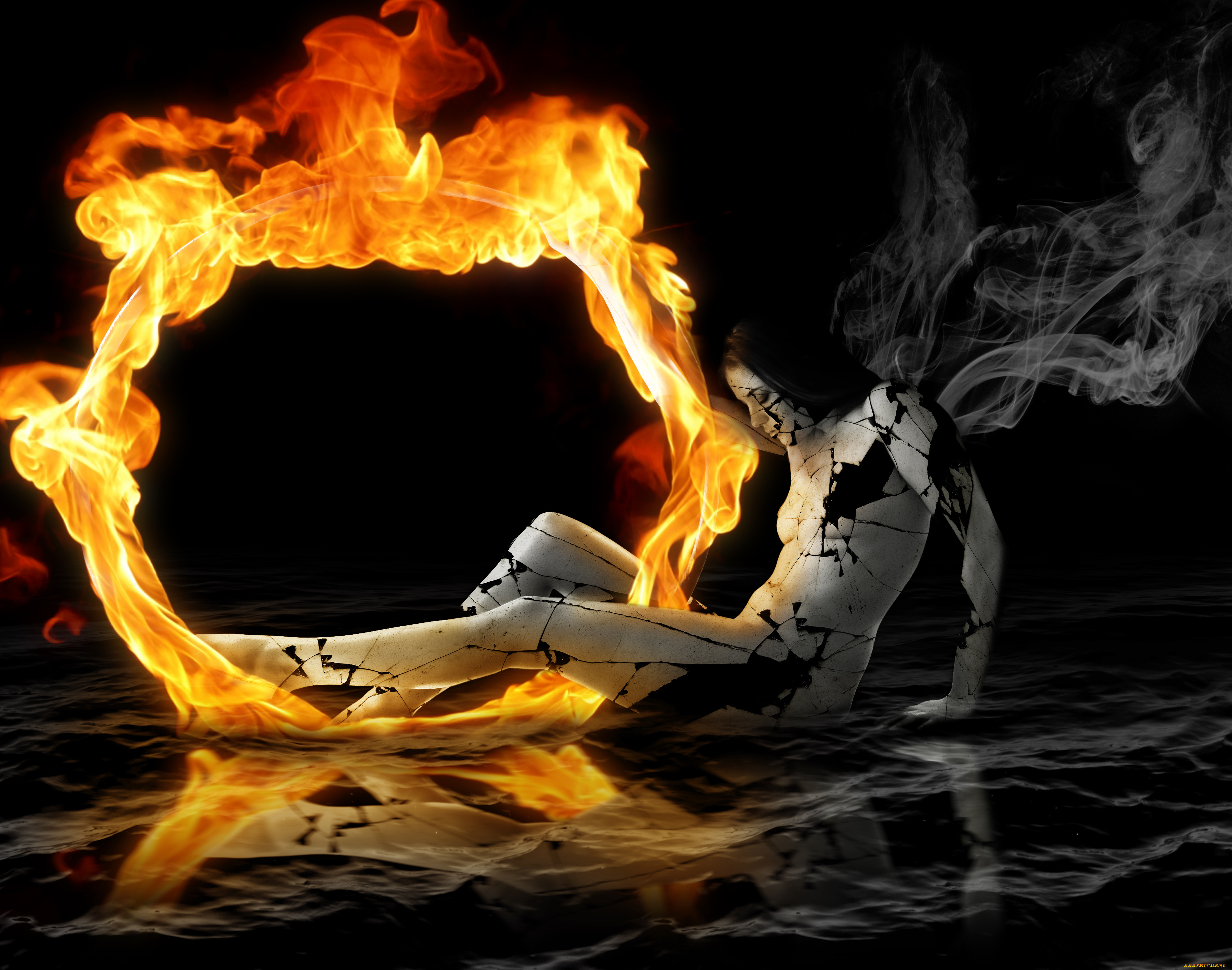 фэнтези, девушки, осколки, огонь