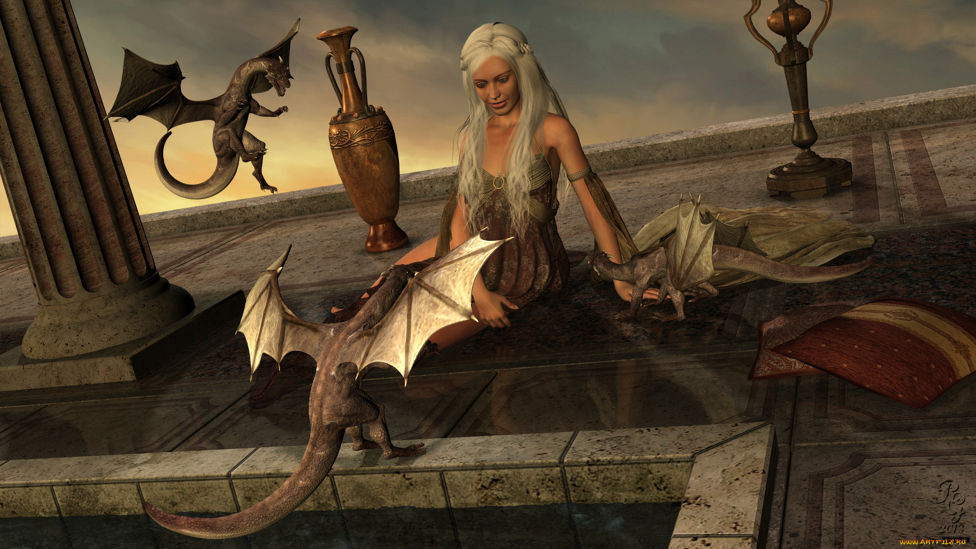 3д, графика, фантазия, , fantasy, дракон, девушка
